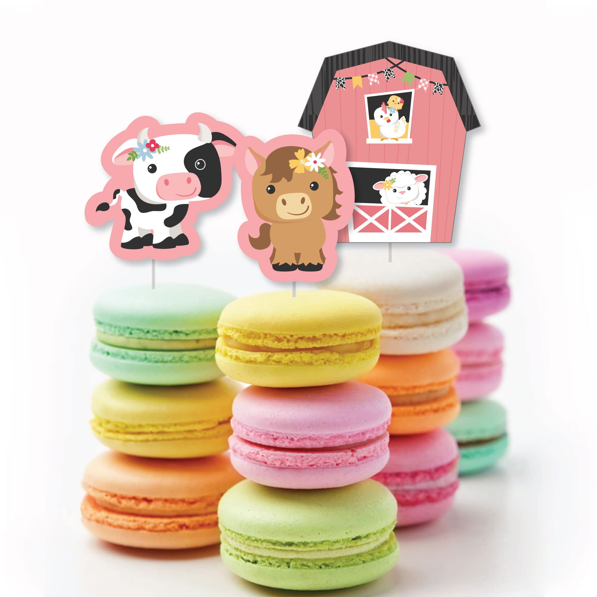 Big Dot Of Happiness Girl Farm Animals - Diy Shaped Pink Barnyard Baby Shower Or Birthday Party Cut-Outs - 24 Count
