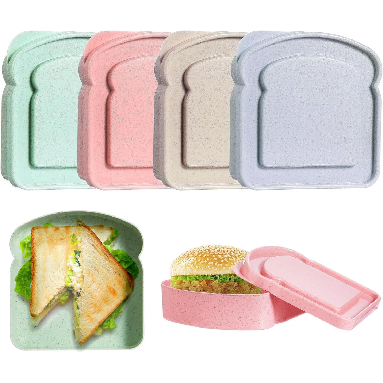 WXOIEOD 4 Pack Sandwich Containers for Lunch Boxes, Reusable Sandwich Bread Box Container for Adults, Large Travel Bento Sandwic