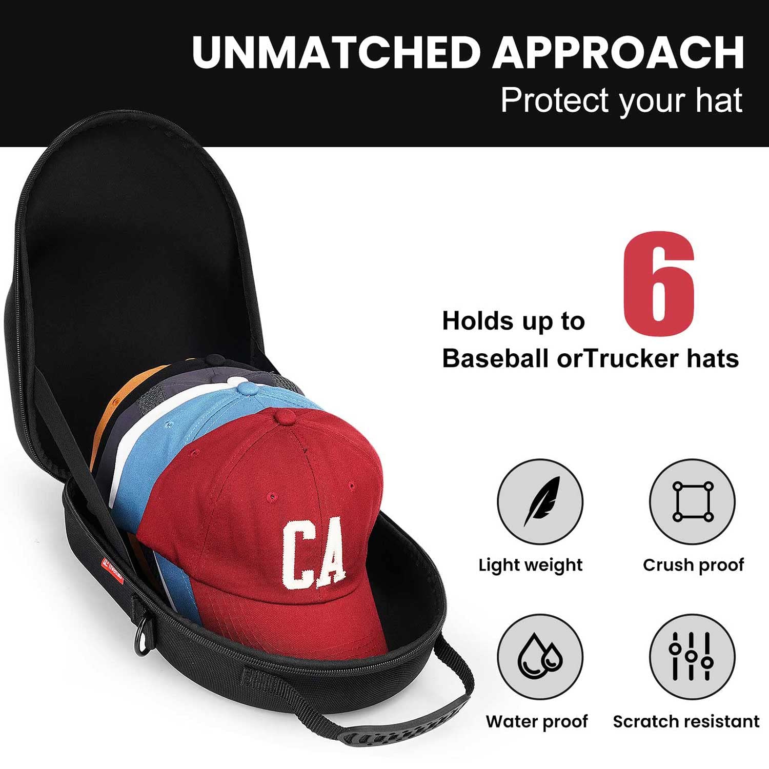 Livelab Hat Travel Case, Hard Hat Case For Baseball Caps, Hat Storage For Travel With Carrying Handle & Shoulder Strap, Hat Orga
