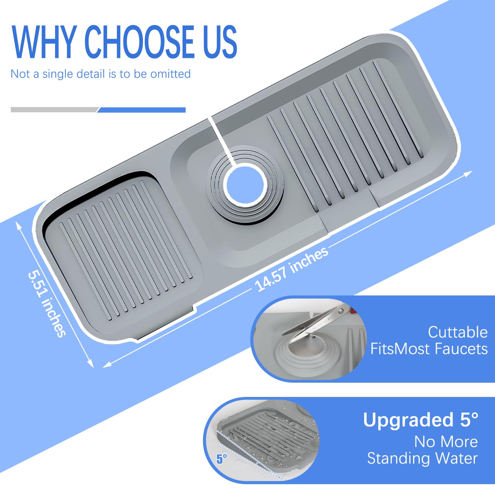 Joyhalo 18 Inches Kitchen Sink Splash Guard - Sink Faucet Drying Mat, Kitchen Faucet Splash Guard, Faucet Handle Drip Catcher Tr
