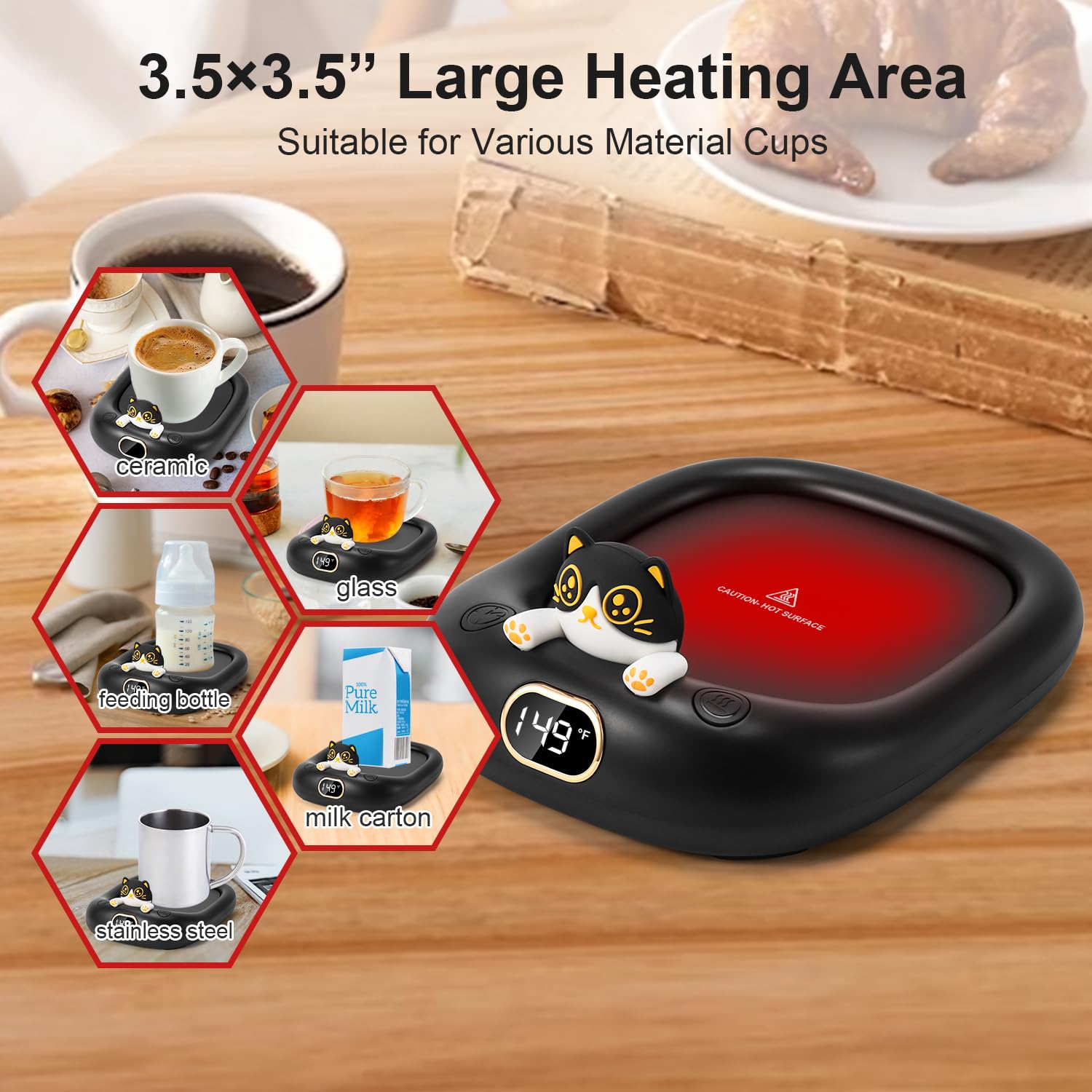 Cute Cat Coffee Mug Warmer, Electric Beverage Cup Warmer For Milk Tea Water Fit Desk Home Office, Candle Warmer Plate With 3 Tem