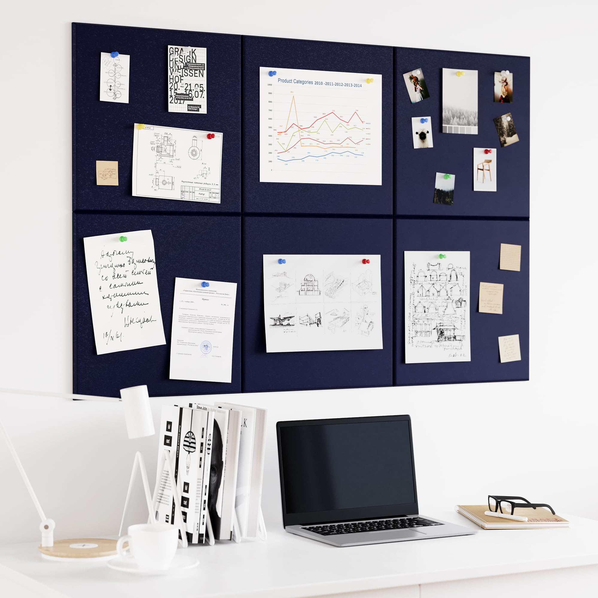 Neatsure Large Cork Board for Wall, 36 x 24 Bulletin Board with Pushpins, 6 Panels Felt Tiles Tack Push Pin Board for Office, Da