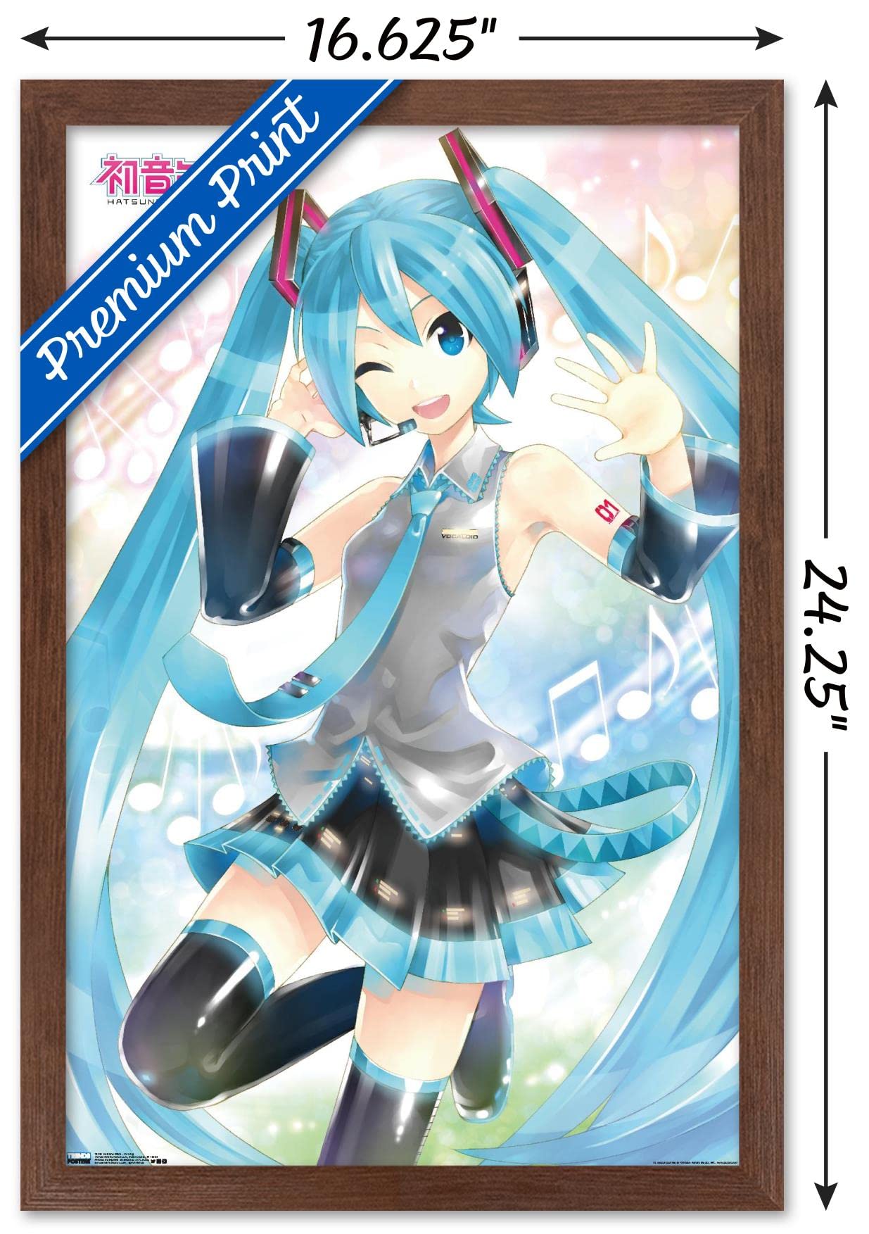 Trends International Hatsune Miku - Waving Wall Poster, 14.725'' X 22.375'', Mahogany Framed Version