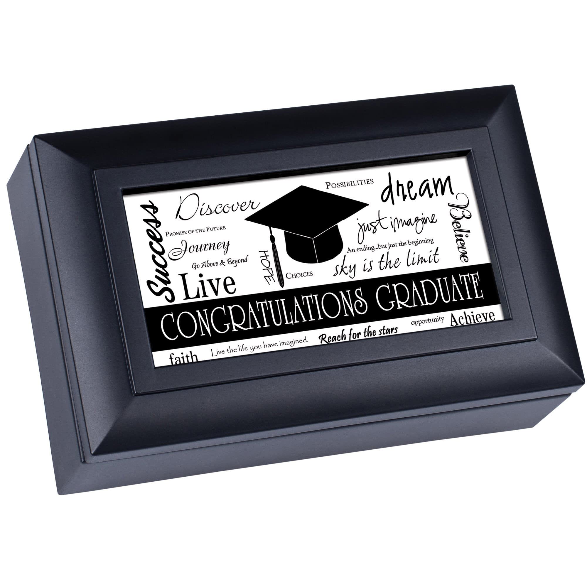 Cottage Garden Congratulations Graduation Black Petite Jewelry Music Box Plays Pomp and Circumstance