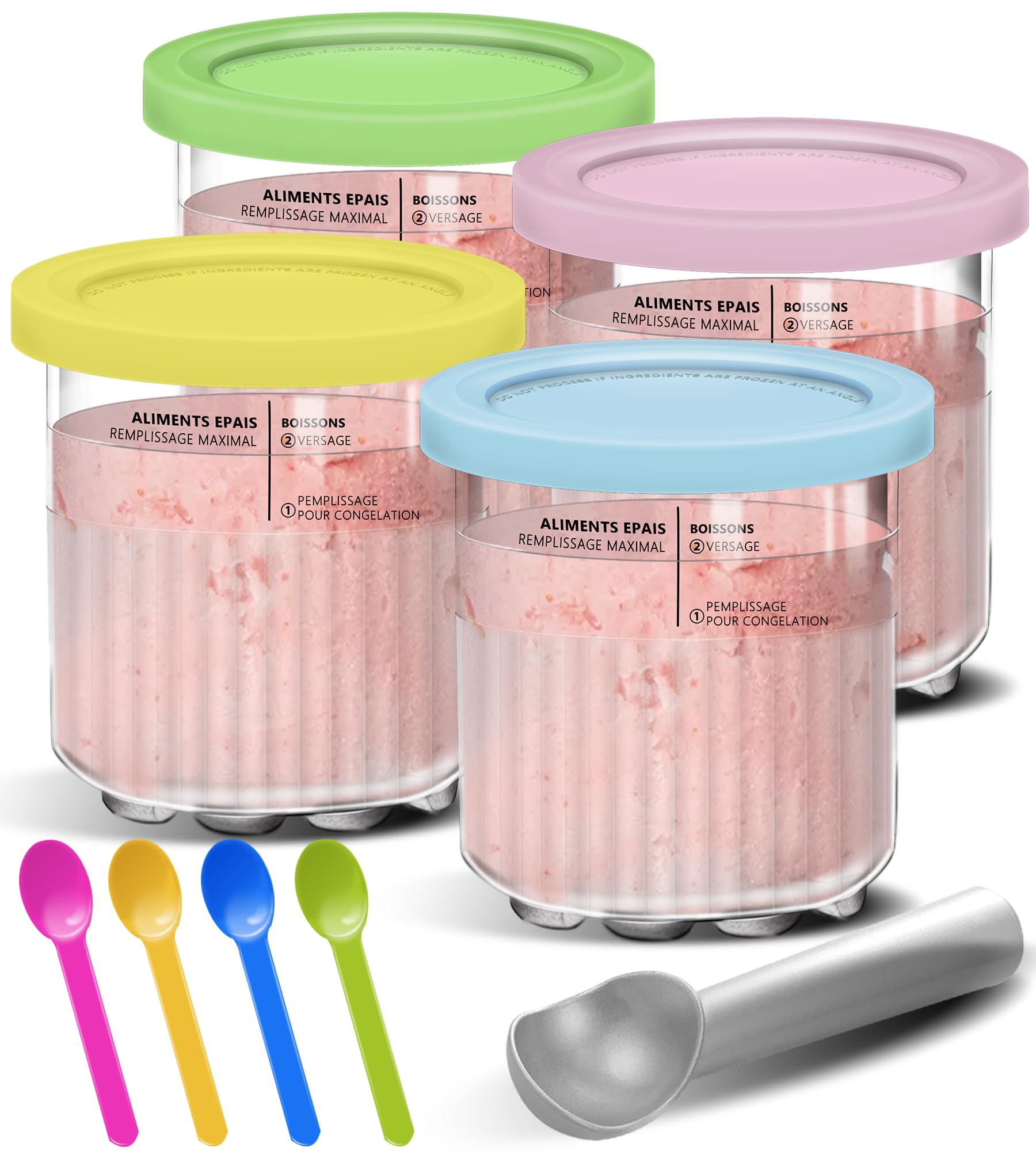 Creami Pints And Lids For Ninja - 4 Pack 24 Oz Deluxe 11-In-1 Creamy Icecream Containers Cups Jars Tubs Canisters Set, Smoothie 