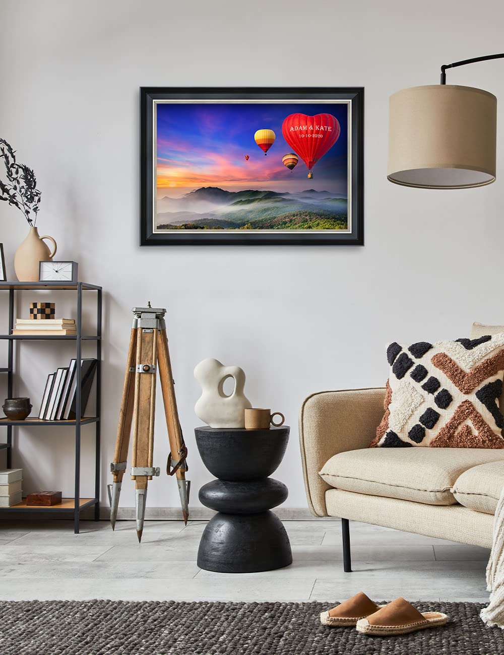 Ipic - Romance On High Personalized Framed Wall Art With Names And Date On, Giclee Prints Framed With Solid Wood, Custom Memoria