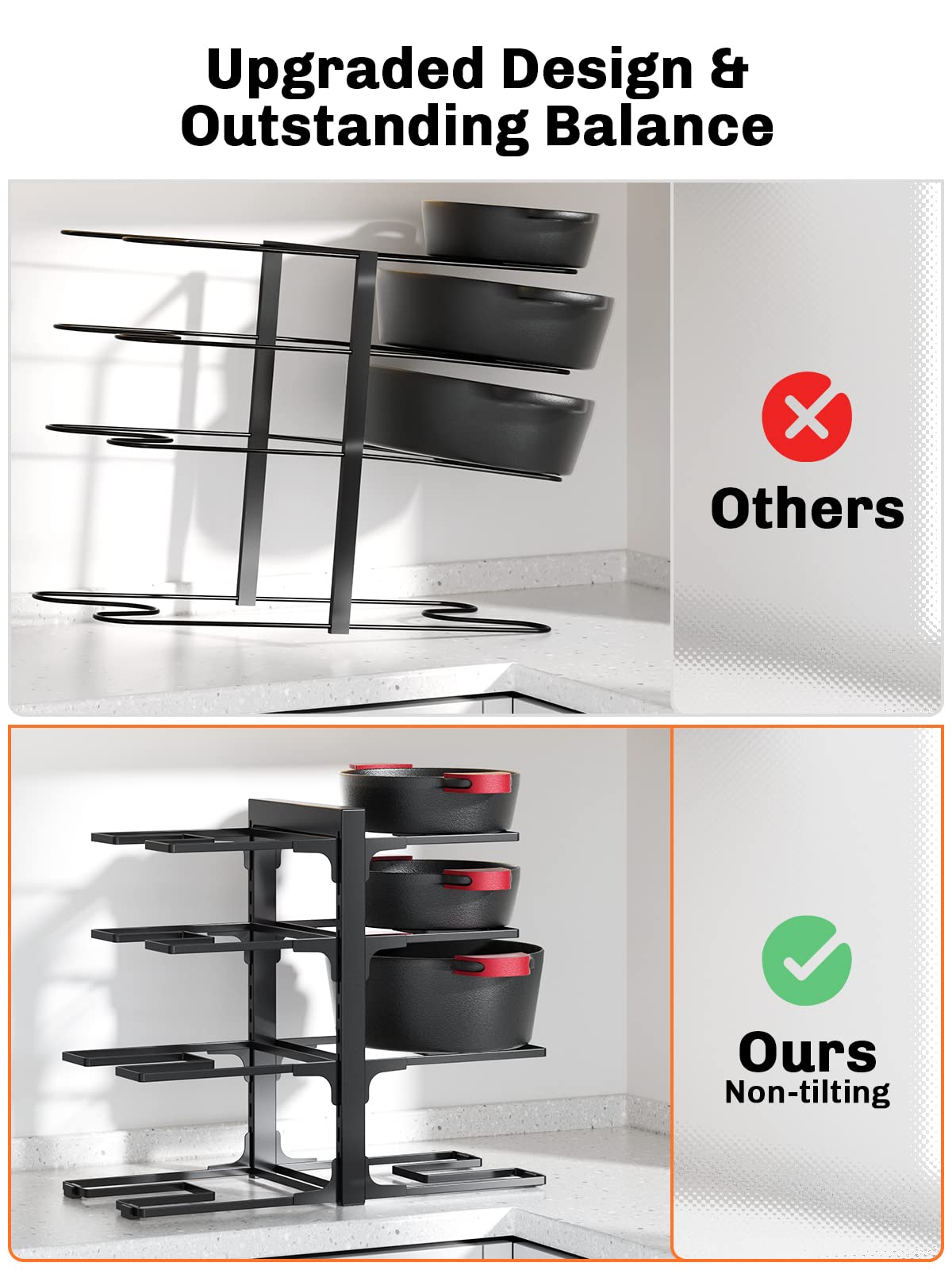 Mudeela 8-Tier Heavy Duty Adjustable Pan Organizer Rack For Kitchen Cabinet Storage And Organization