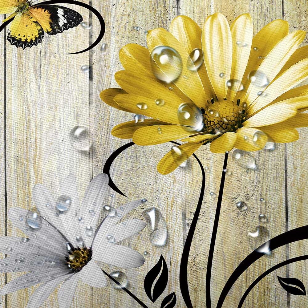 Rustic Farmhouse Floral Shower Curtain, Farm Boho Yellow Daisy Spring Flowers And Butterfly On Country Wooden Shower Curtain For
