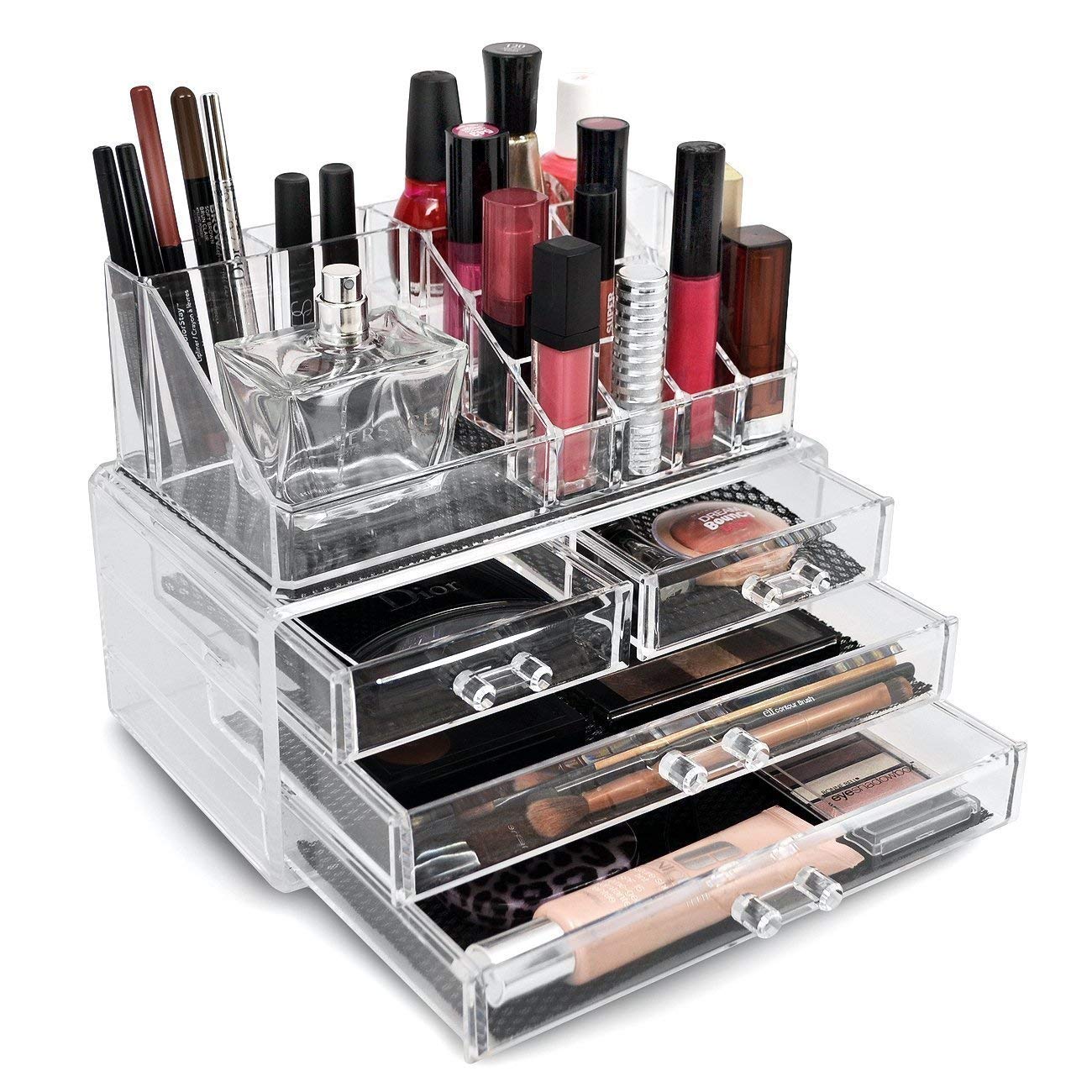 Nyalkaran Acrylic Cosmetic Organizer 4 Drawer Cosmetic Makeup Jewelry Lipstick Storage Organizer Box