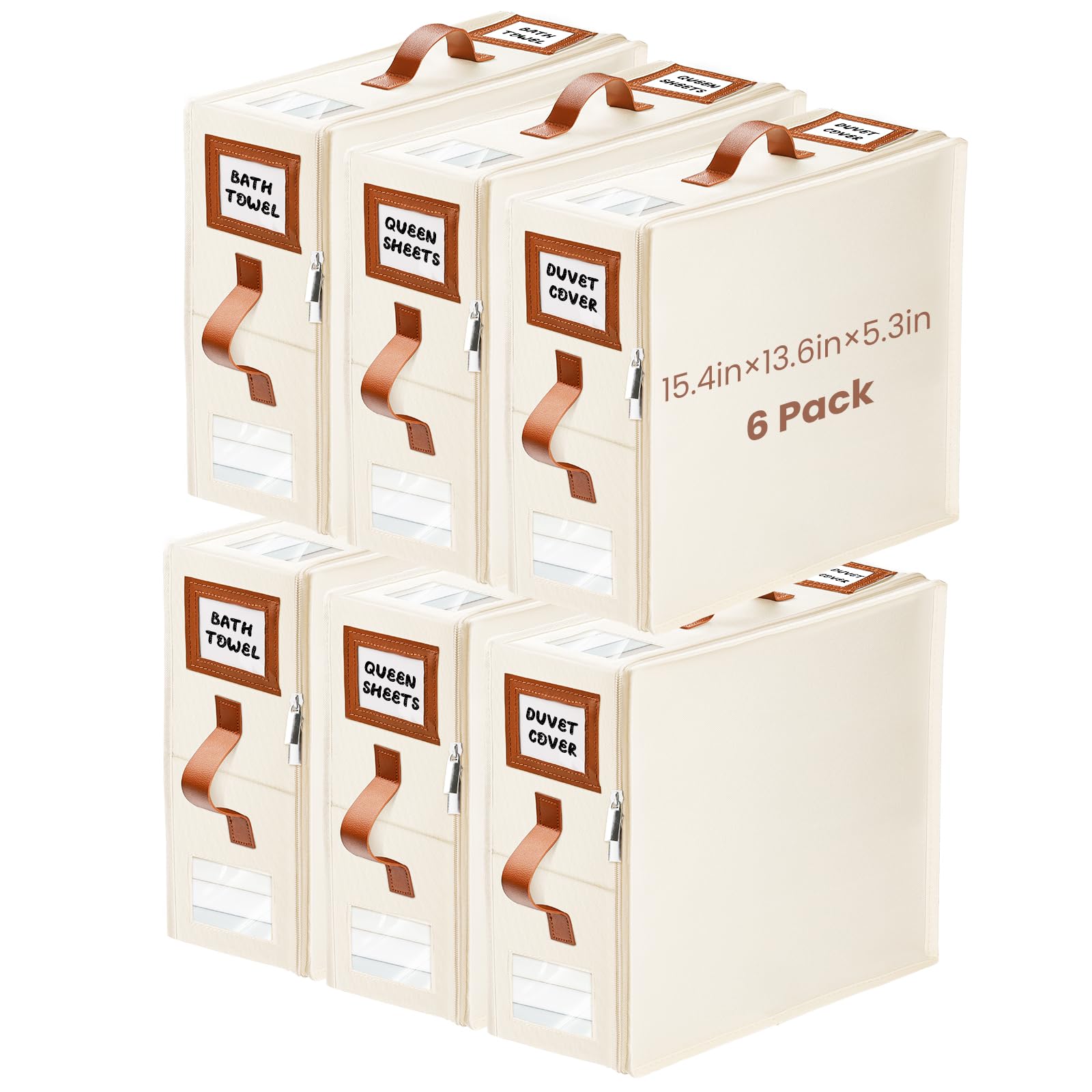 6 Pack Sheet Storage Organizer (King & Queen Size), Foldable Bed Sheets Set Organizers and Storage Organizers with Window, Foldi