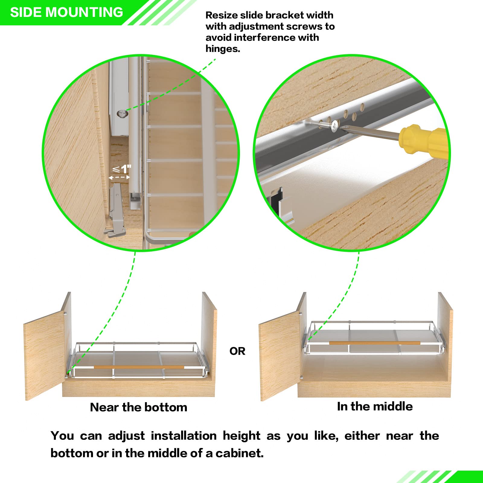 Wejipp Pull Out Cabinet Drawer Organizer Expendable Slide Out Pantry Storage Shelves Heavy Duty Stainless Steel Shelf For Kitche