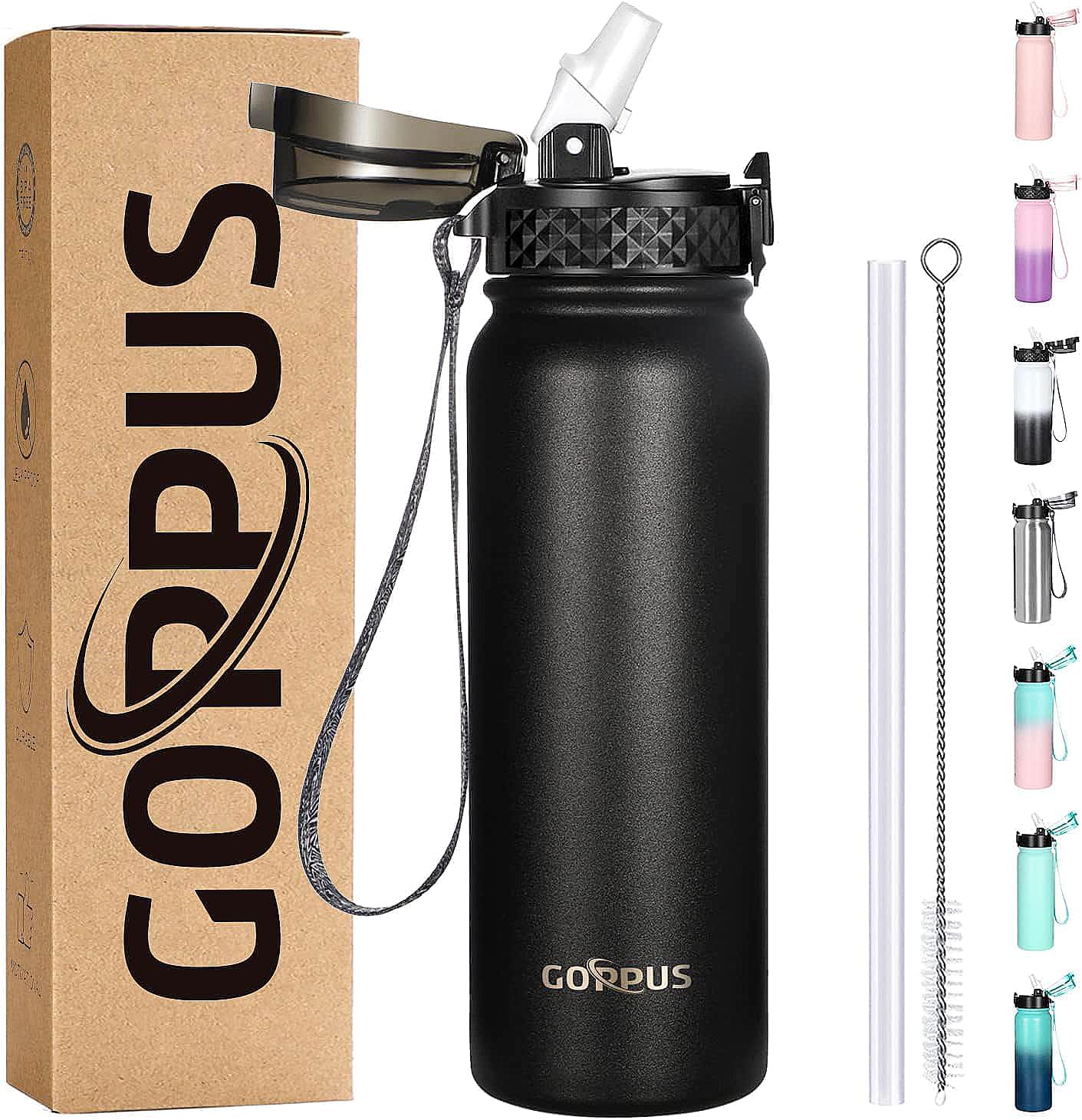 Goppus 20Oz Insulated Stainless Steel Water Bottle With Straw Lid Reusable Leakproof Water Flask, Keeps Hot And Cold Sports Cant
