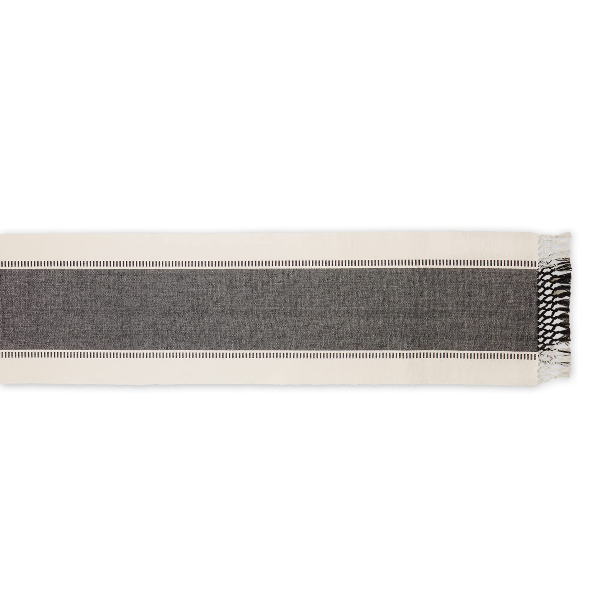 BLACK DOBBY STRIPE RIBBED TABLE RUNNER 13x72