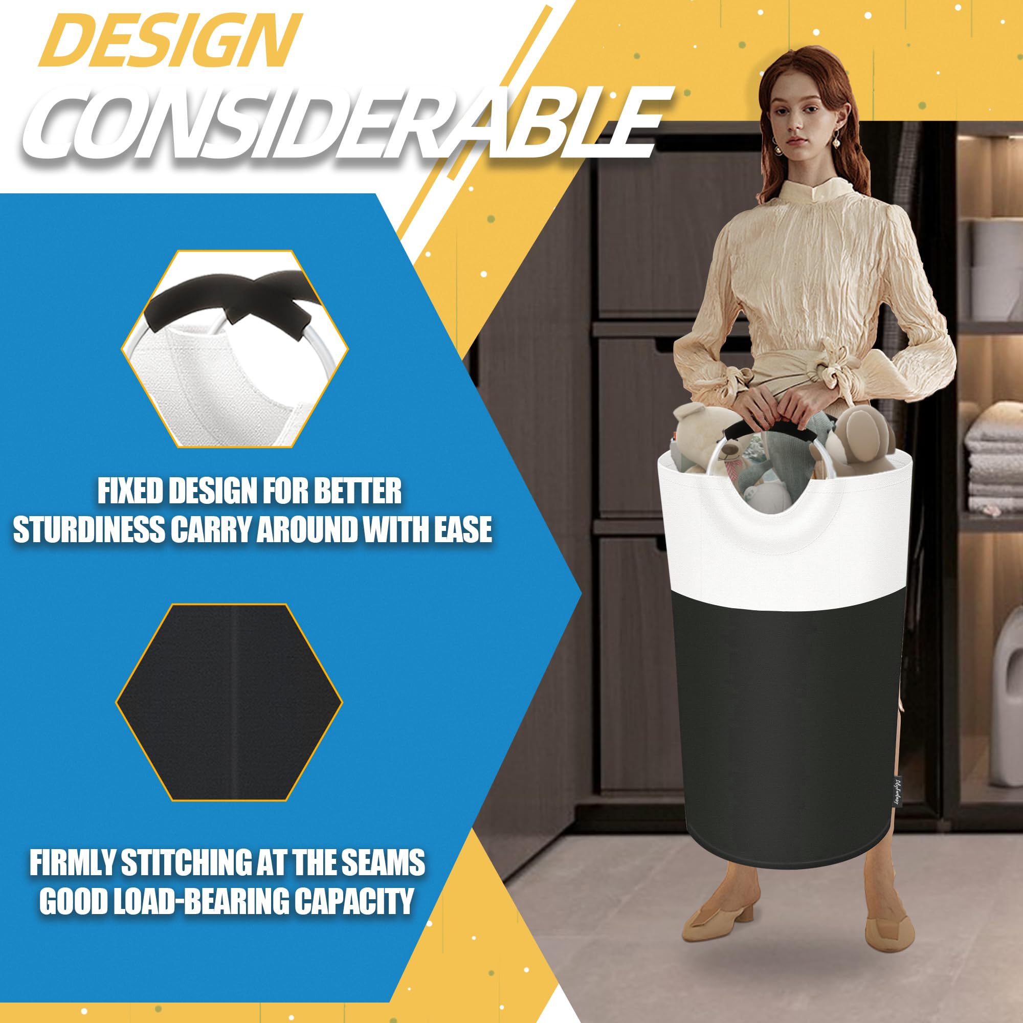 Lilyfantasy 100L Laundry Basket, Collapsible Laundry Hamper With Padded Handles, Waterproof Laundry Bag, Tall Clothes Hamper Sta