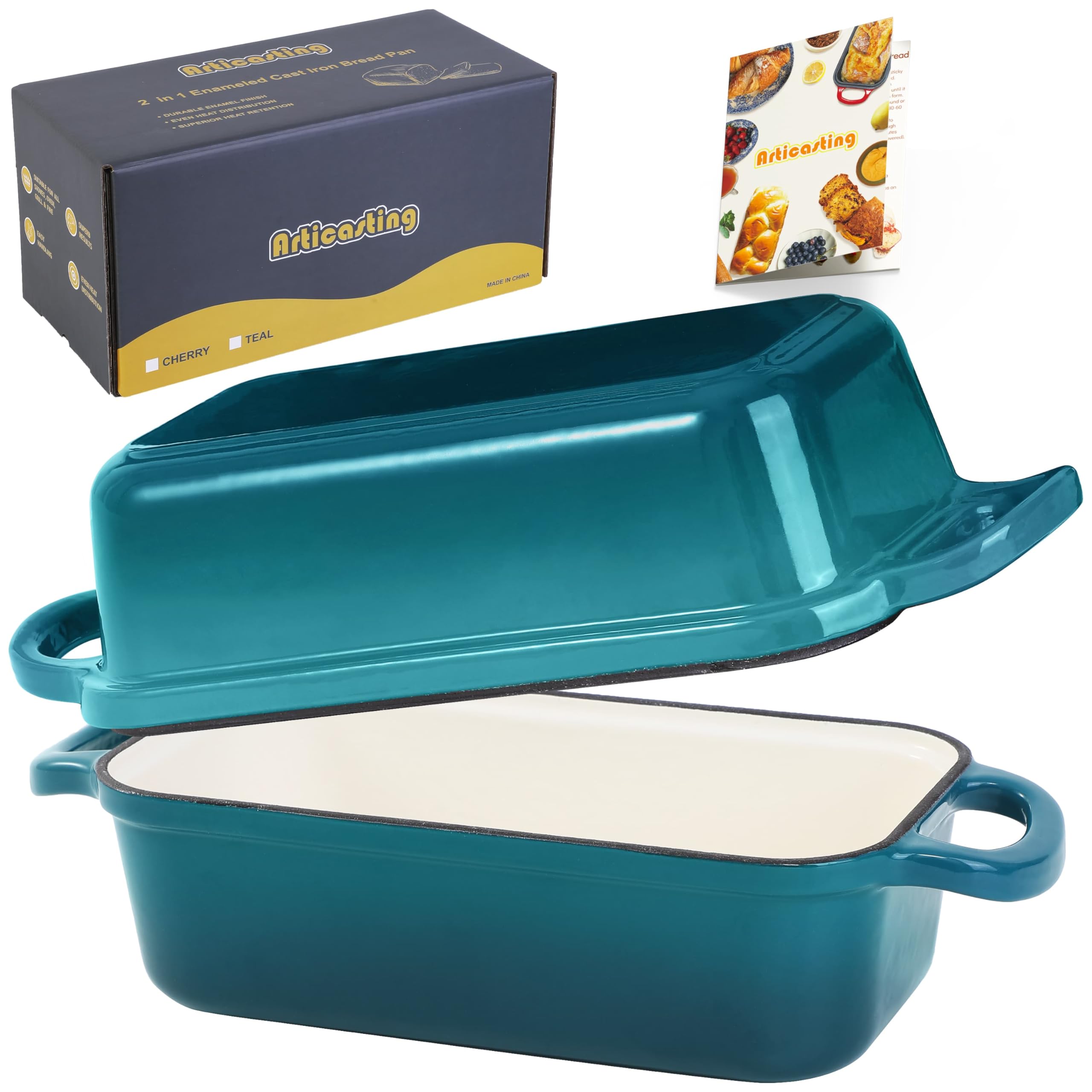 Articasting Cast Iron Loaf Pan With Lid, Enameled Bread Loaf Pan For Homemade Bread Sourdough, 2 In 1 Loaf Pans For Baking Bread