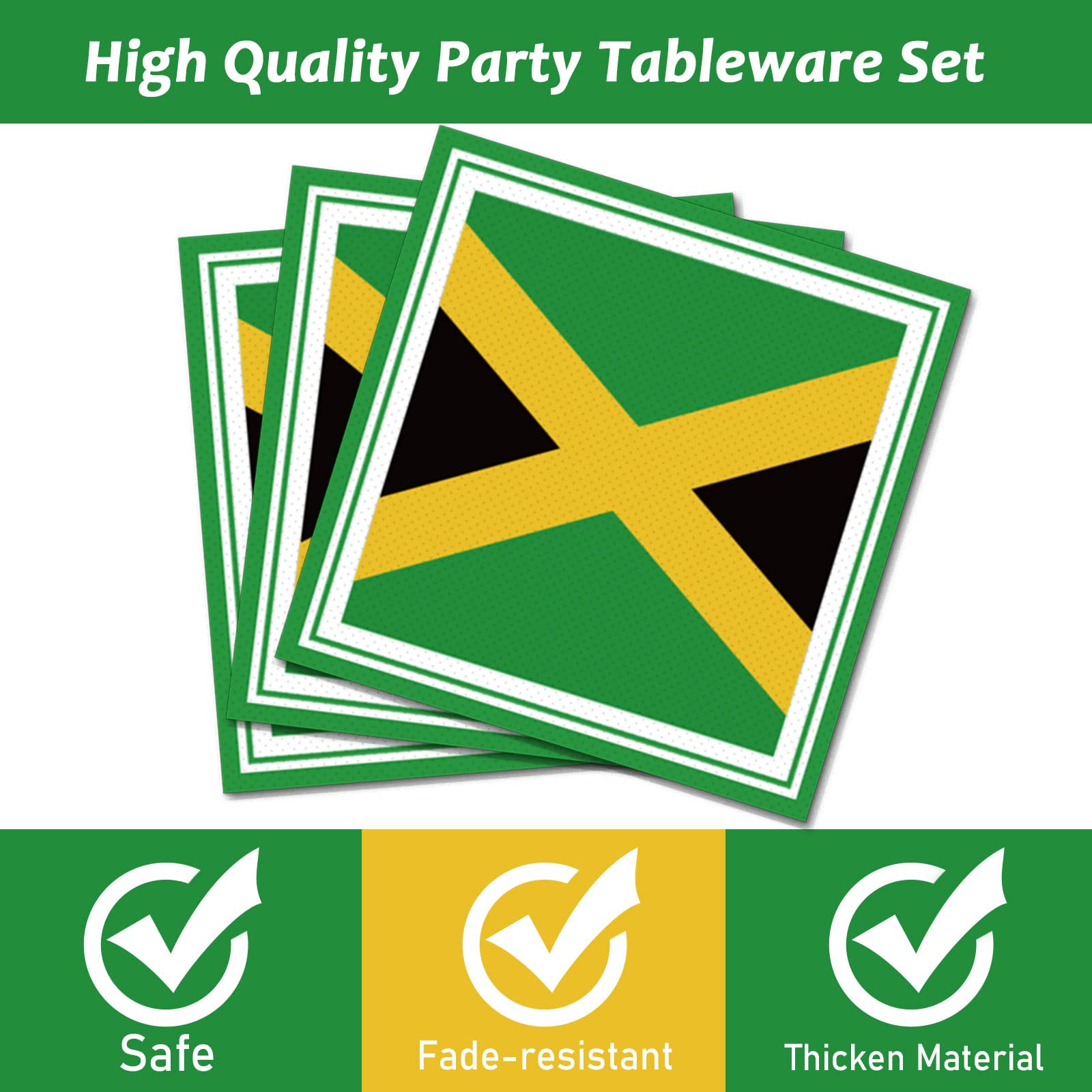 96 PCS Jamaica Flag Party Supplies Paper Plates Napkins Jamaica Birthday Decorations Favors for Jamaican Serves 24