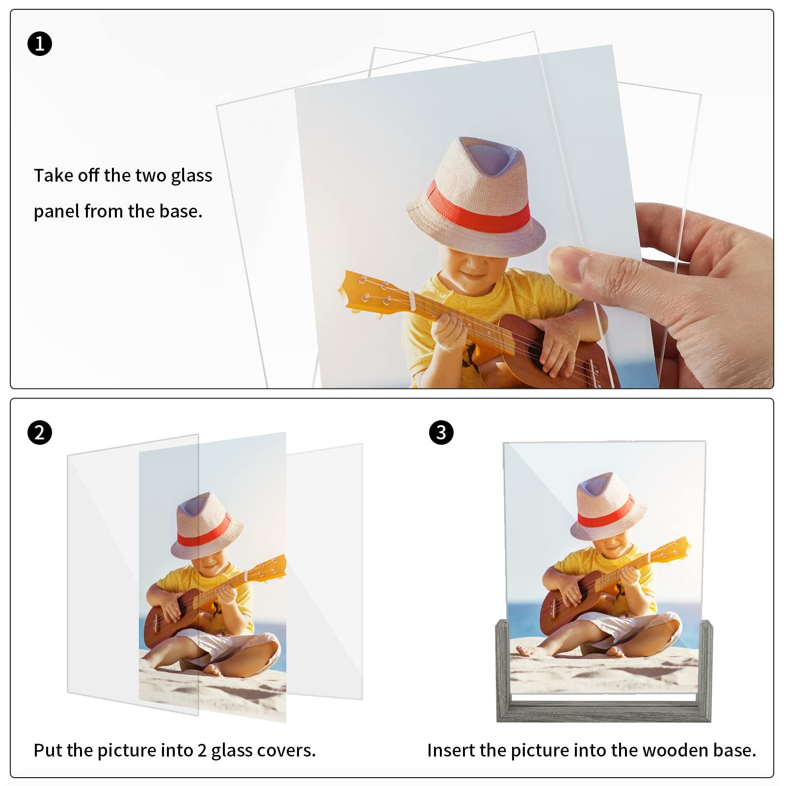 PETAFLOP 8x10 Picture Frame Set of 2, Double Sided Glass Photo Frames 8 by 10, Rustic Wooden Menu Holder Sign Card Stand for Des