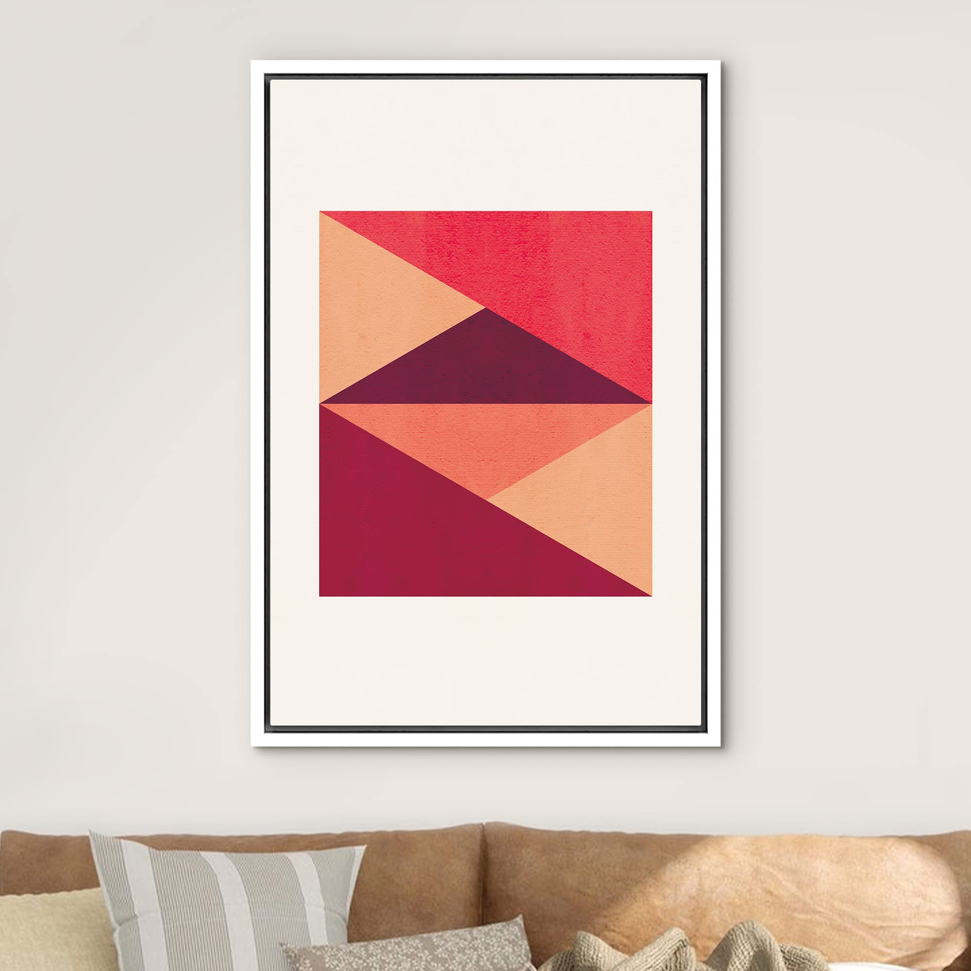 Idea4Wall Framed Canvas Print Wall Art Square Made Of Orange And Red Triangles Geometric Shapes Digital Art Modern Art Minimalis