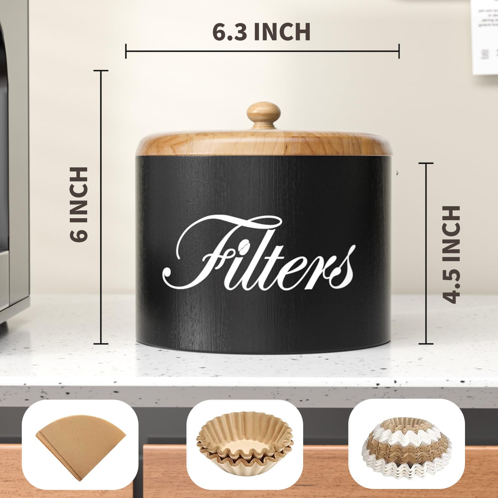 Coffee Filter Holder, Wooden Coffee Filter Storage With Lid, Round Coffee Filter Container For Counter, Rustic Farmhouse Coffee