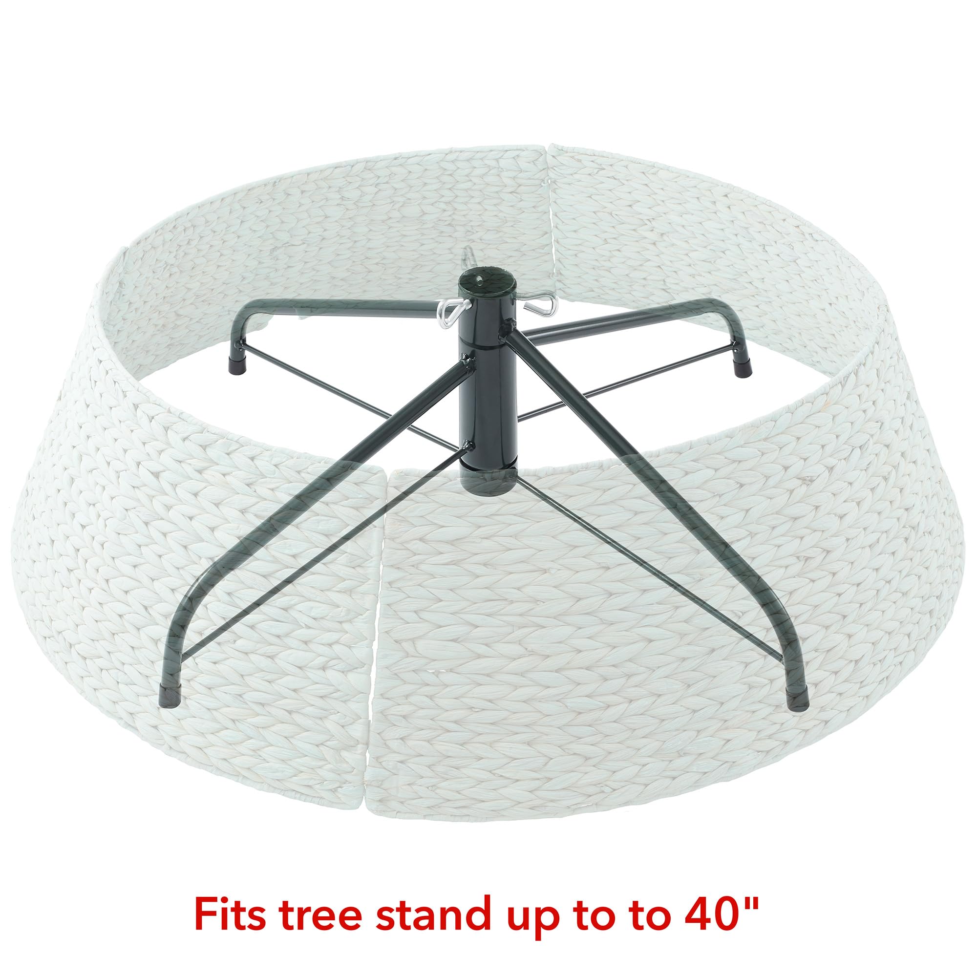 Casafield 42-Inch Christmas Tree Collar, Woven Water Hyacinth Tree Base Cover with Cord Cut Out, Seafoam