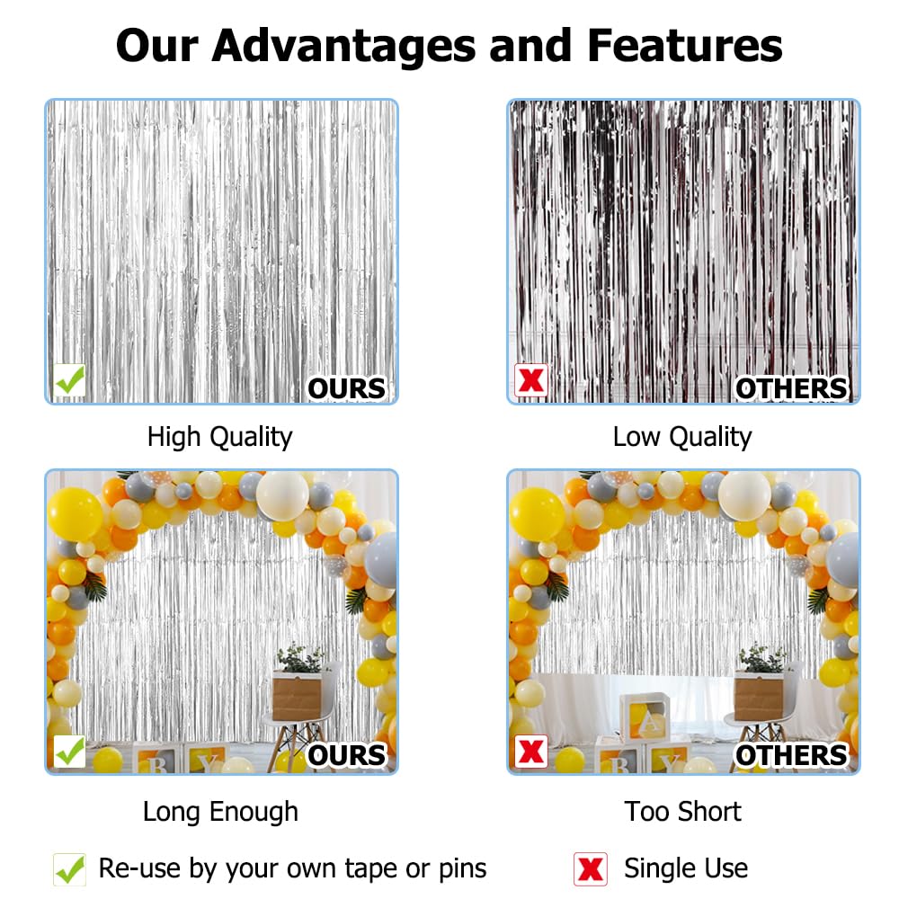 Silver Backdrop Curtain Fringe Backdrop Tinsel Curtain Backdrop 2 Pack 3.3 X 9.9 Ft Foil Fringe Curtains Silver Streamers Tinsel