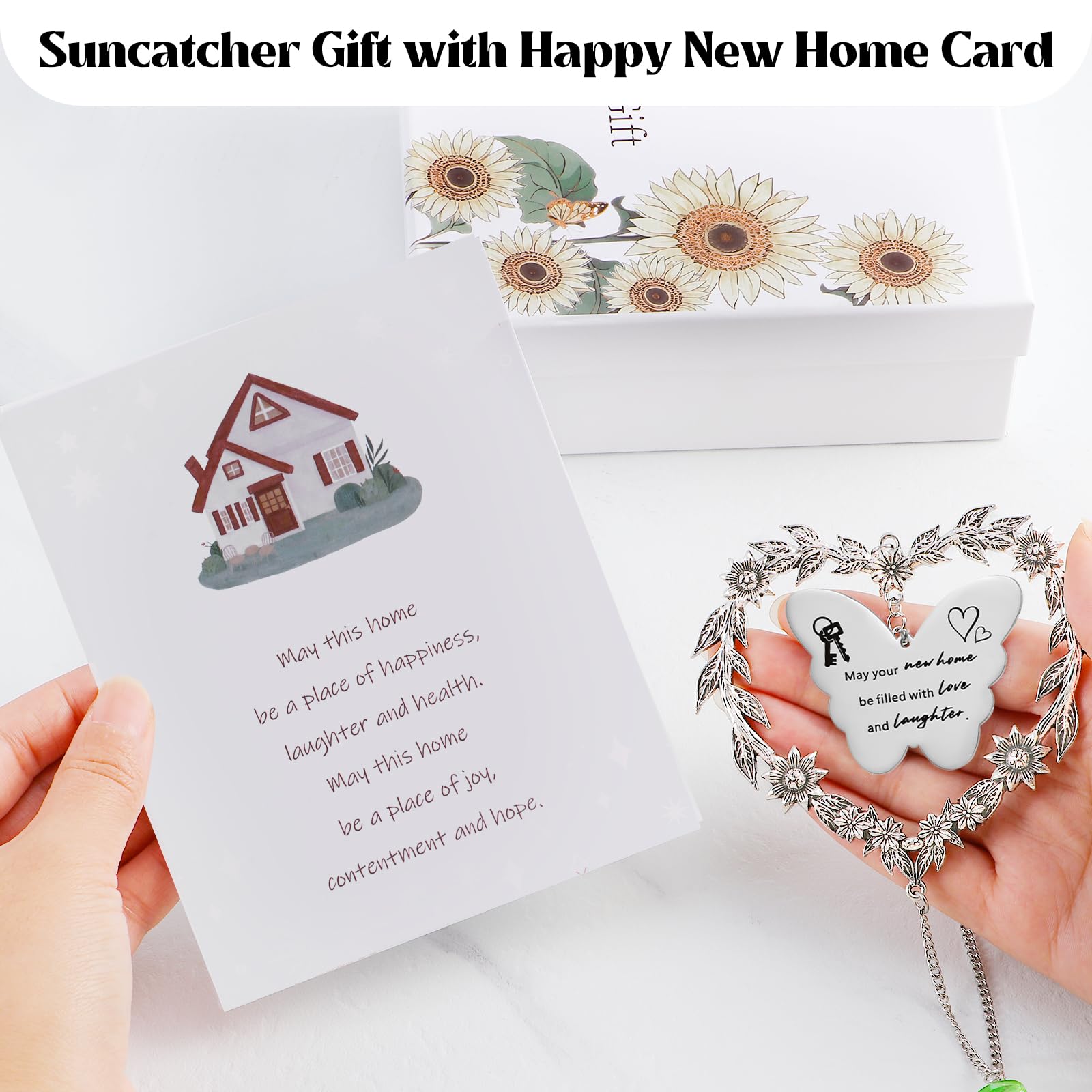 Elivida Housewarming Gift Sun Catcher, New Home Gift Heart-Shaped Wreath Hanging Ornament for Window, Happy New Home Rainbow Mak