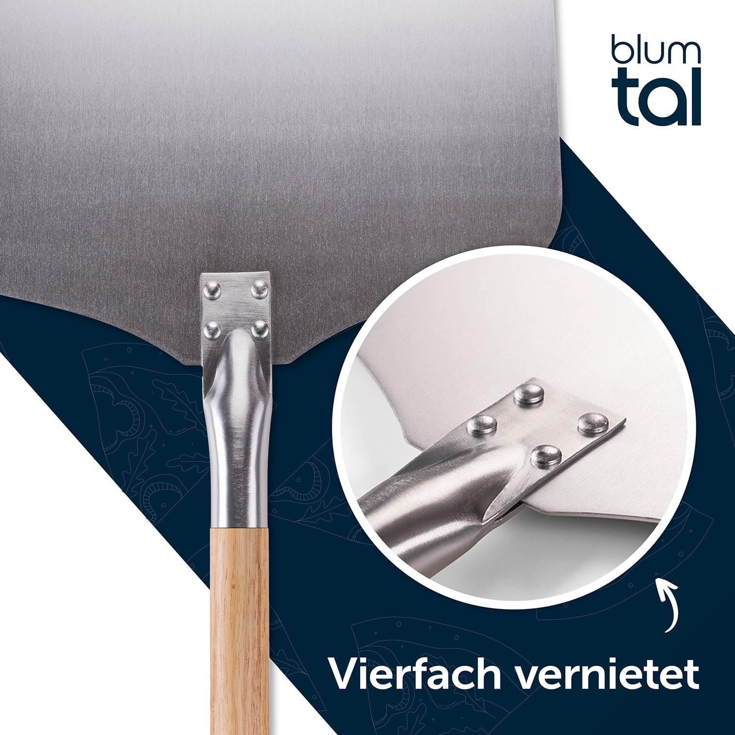 Blumtal Pizza Peel - Aluminium Paddle With Wooden Handle - Cuts - Pizza Peel Oven With A Surface Of 12'' X 12'' And Wooden Handl