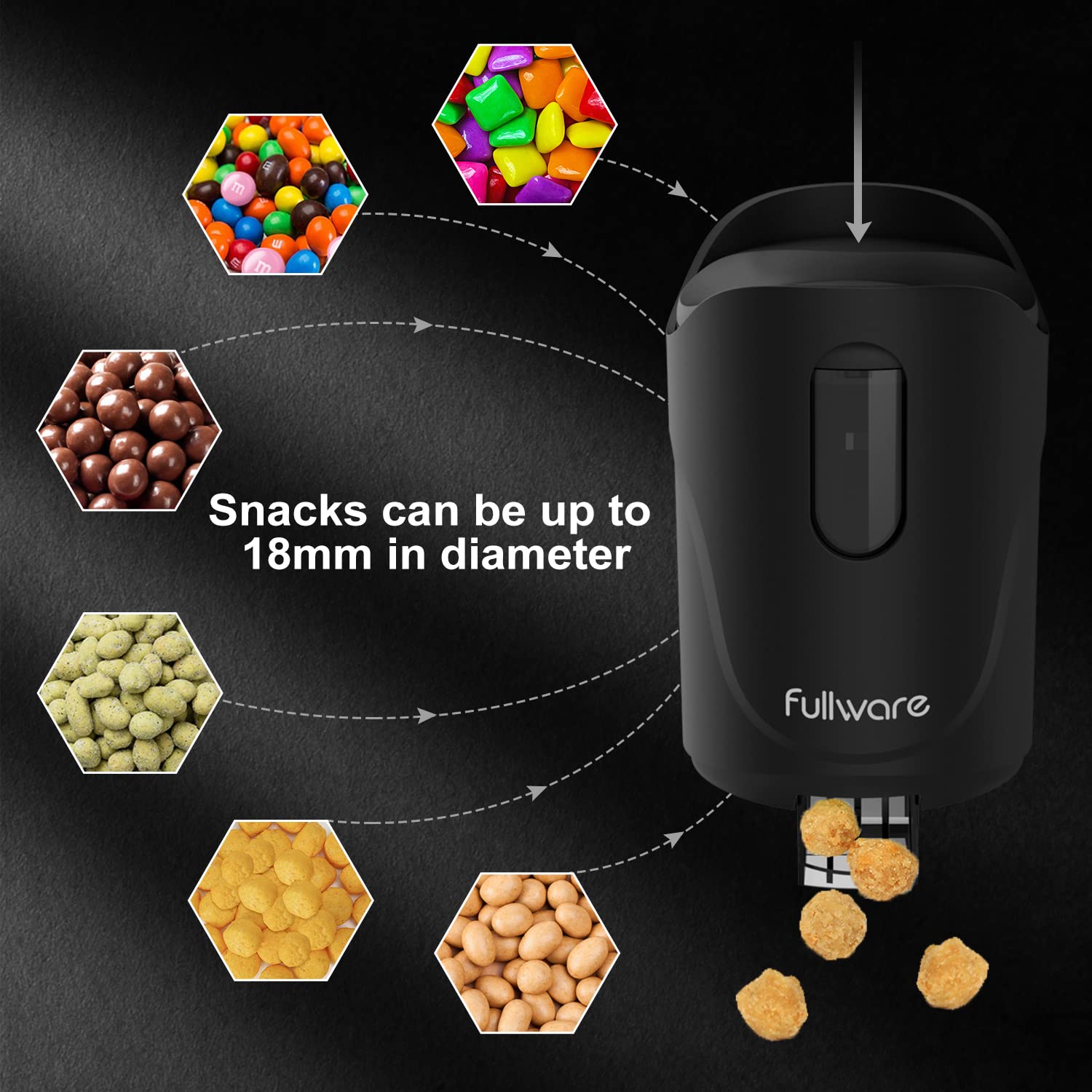 Nuts Dispenser 9 Oz Keep Fingers Clean Snack Dispenser For Peanuts Under 0.7'', Cashew Kernels, M&M
