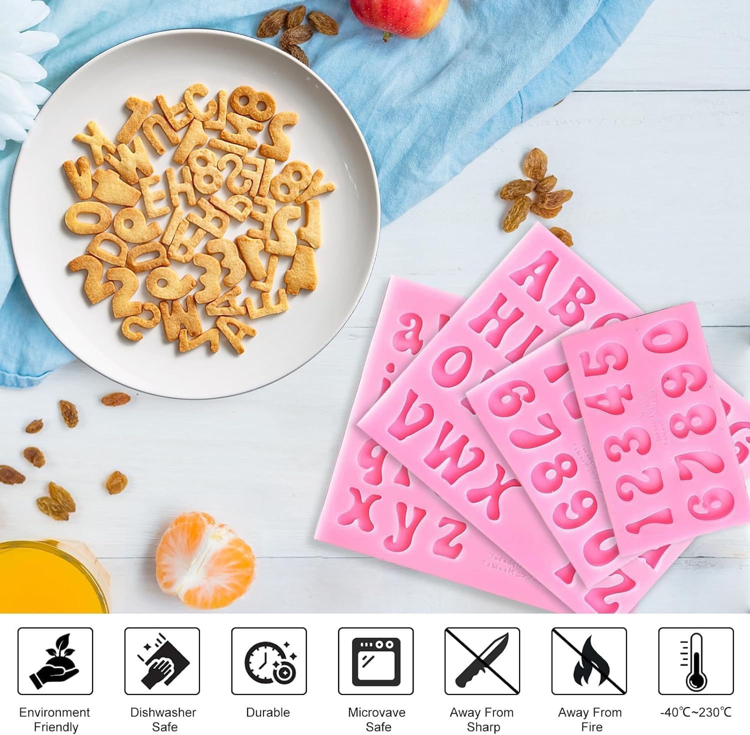 4Pcs Silicone Letter Molds For Chocolate, Mini 26 Letter Molds And 0-9 Numbers Molds, Bpa-Free Fondant Molds Alphabet Molds Edib
