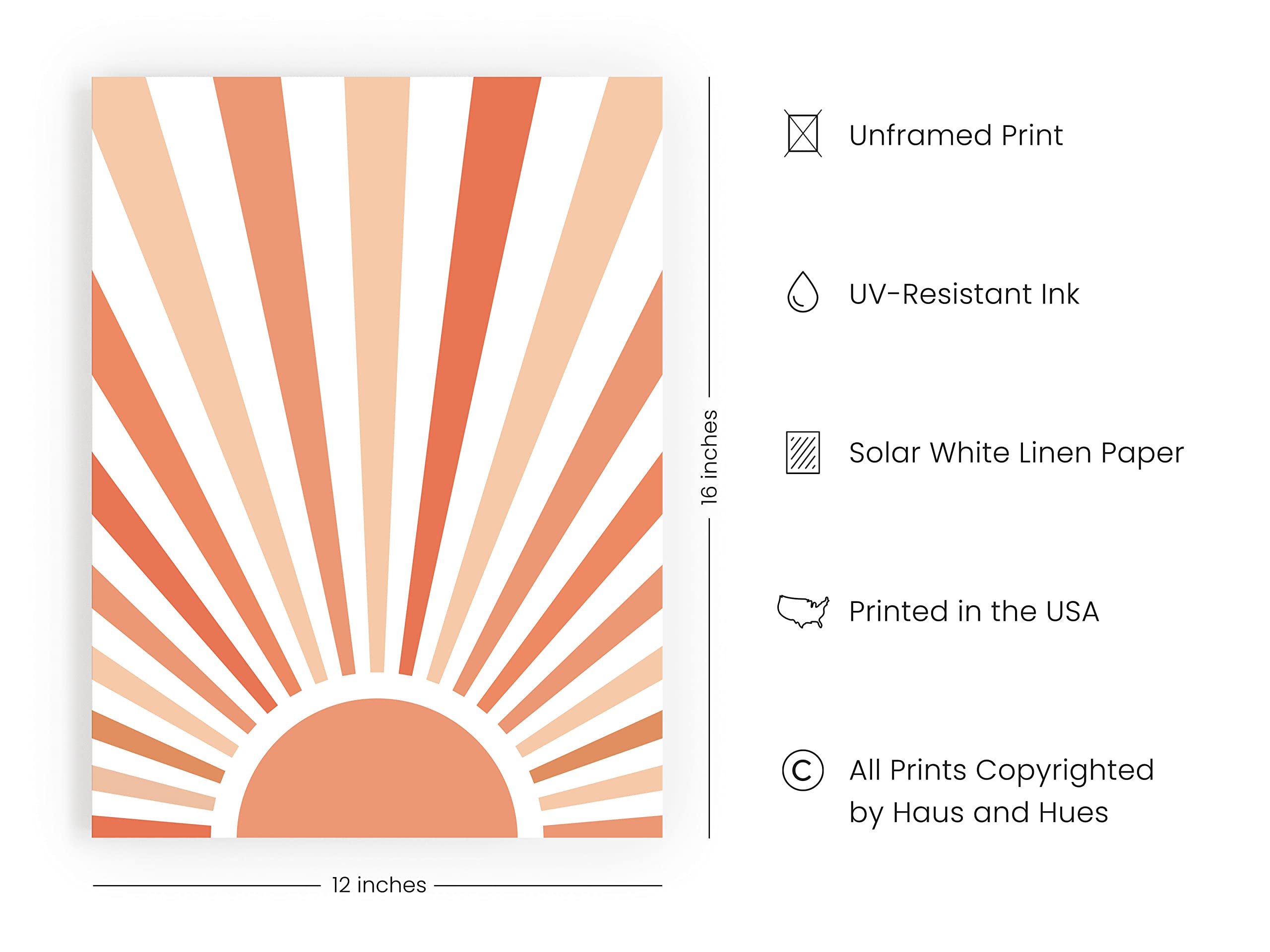 HAUS AND HUES Sun Art Prints Mid Century Modern Wall Decor - Terracotta Sun Poster and Boho Sun Wall Decor  Boho Prints Terracotta Decor  Mid Century Modern Boho Wall Decor UNFRAMED 12'' x 16''