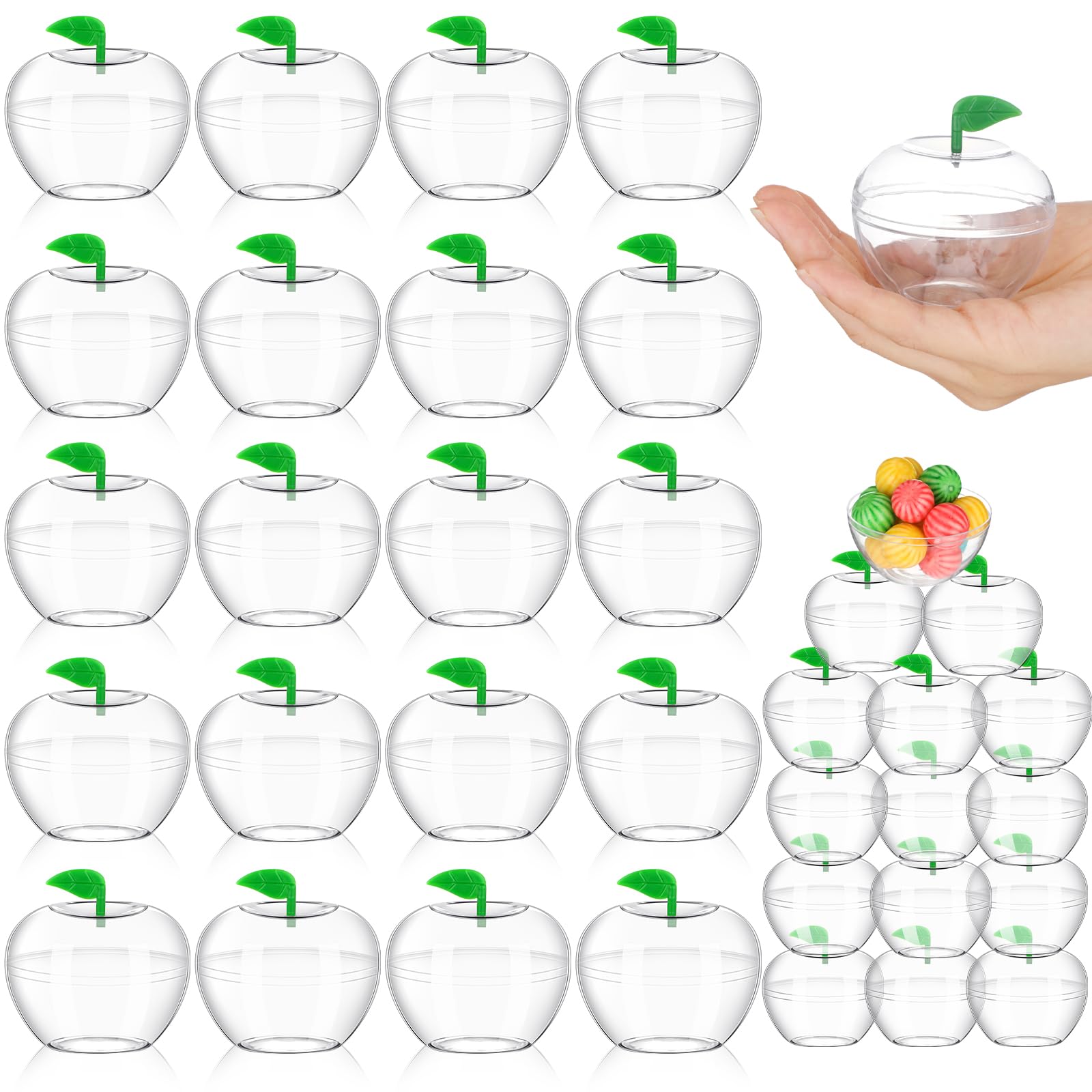 Nitial 60 Pcs Plastic Apple Container Candy Boxes Teacher Appreciation Gifts Bulk Back to School Candy Holder Apples Shaped Jars