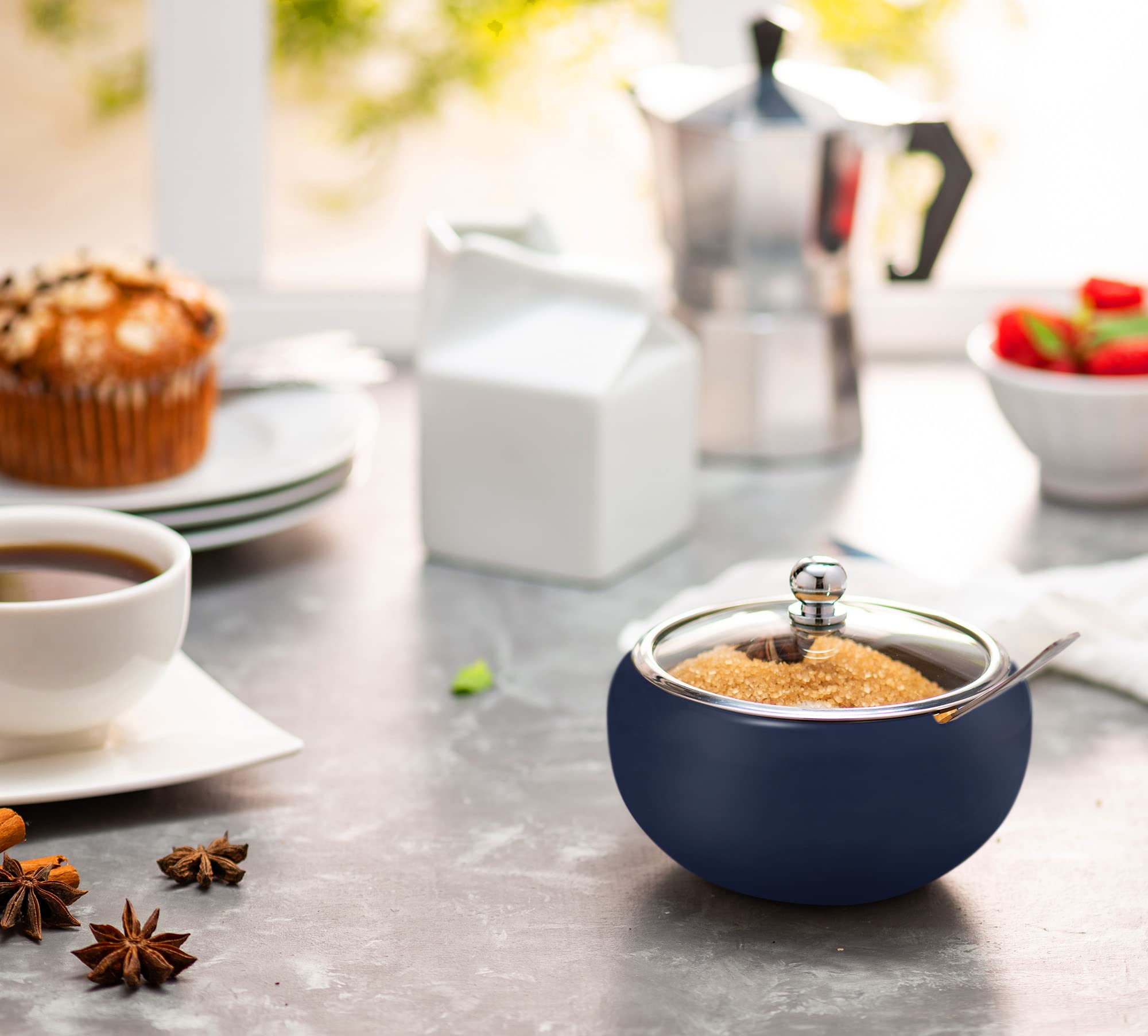 Kook Sugar Bowl, Sugar Bowl With Lid And Spoon, Sugar Container With Lid, For Salt, Coffee, Holds 2 Cups, Dishwasher Safe, Matte