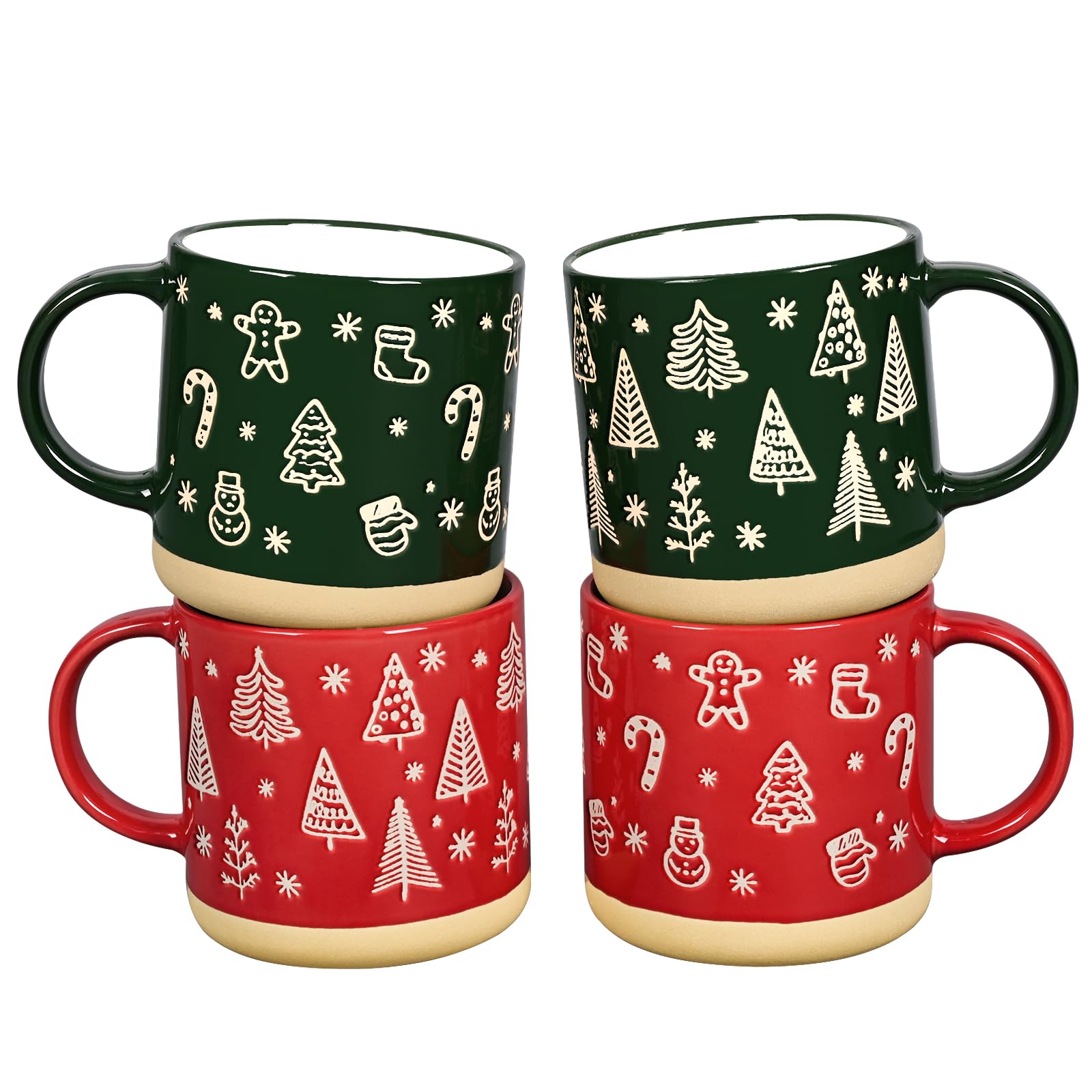 Maustic Christmas Mugs Set of 4, Christmas Coffee Mugs, Holiday Mug with Festive Design, Ceramic Mug for Hot Cocoa, Hot Chocolat