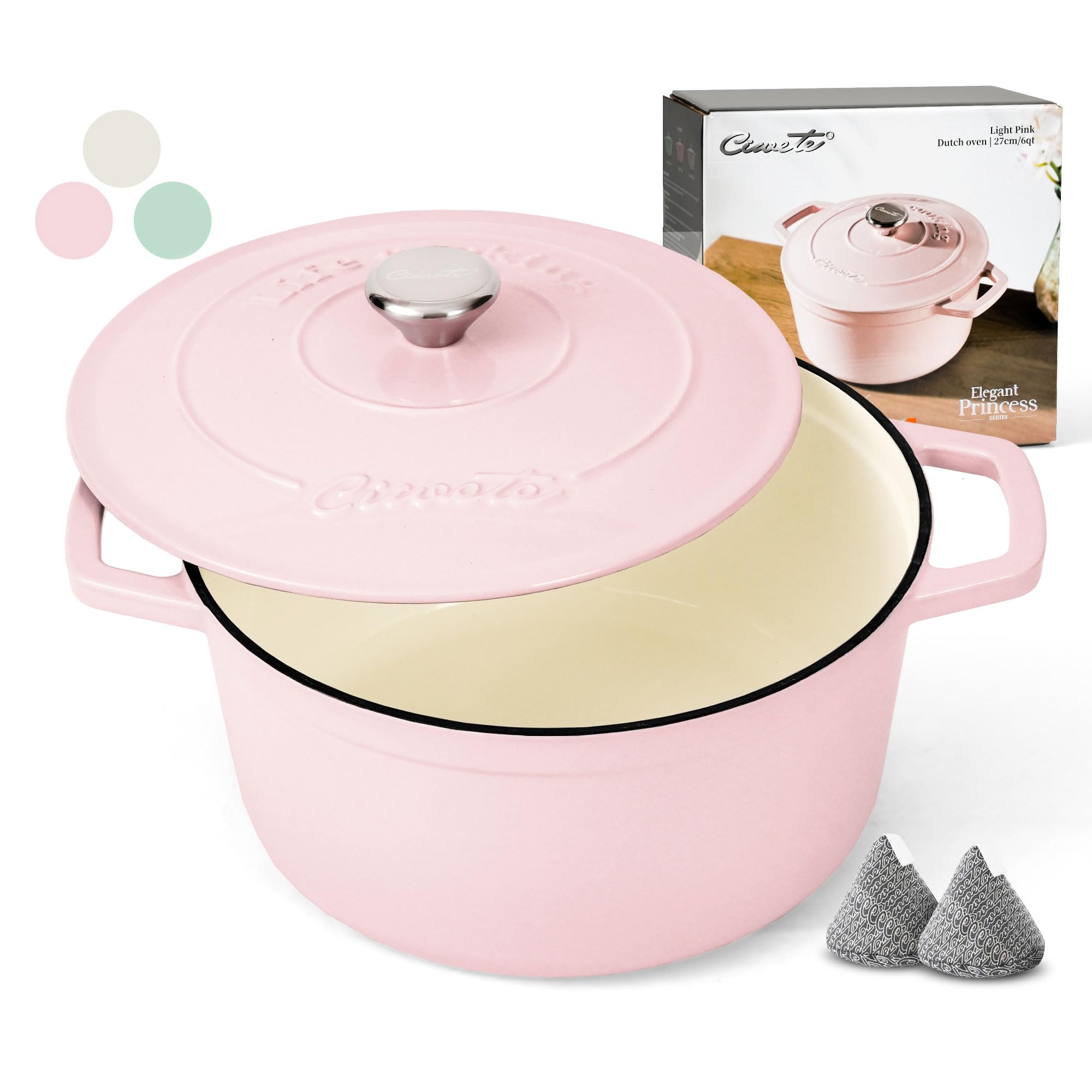 Ciwete 6 QT Dutch Oven Pot with Lid, Enameled Cast Iron Dutch Oven for Bread Making, Braiser, Cooking, Dual Handles, Oven Safe u