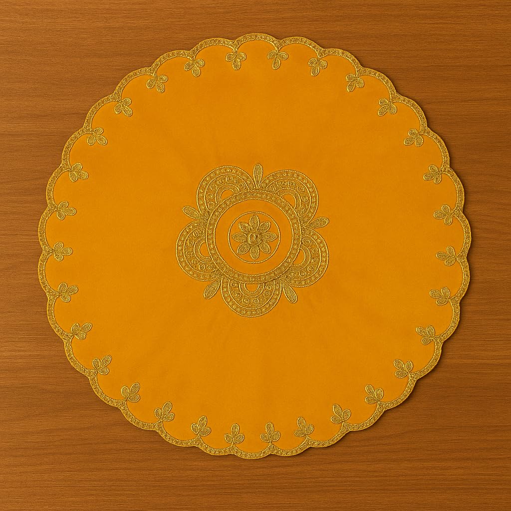 Shoppersduniya Yellow Velvet Designer Aasan Pooja Cloth Mat Mandir Temple Home Office Base Chowki 46cm