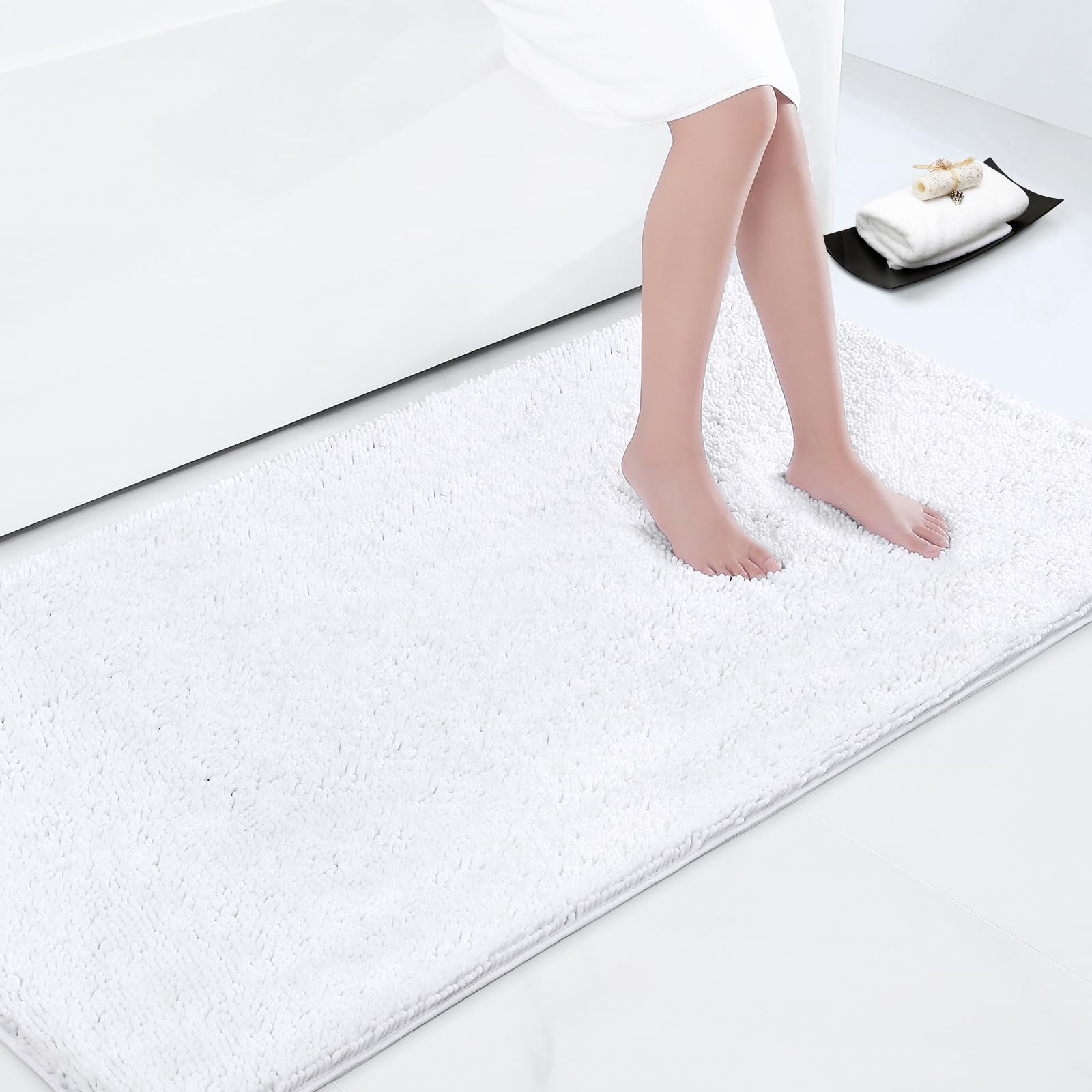Smiry Luxury Chenille Bathroom Rugs 40X32, Extra Soft And Absorbent Shaggy Bath Mat, Machine Washable, Non-Slip Plush Carpet Run