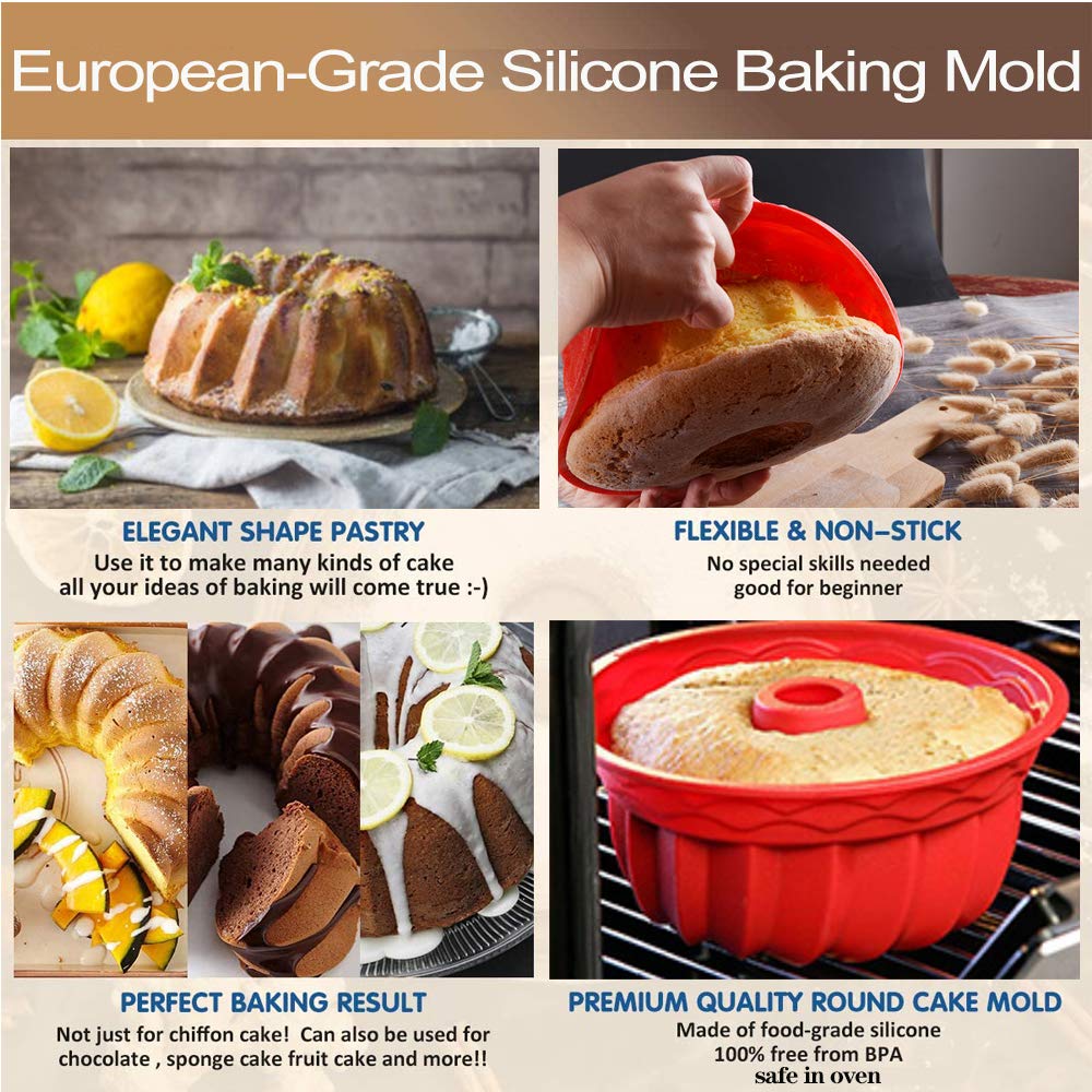 Aokinle Silicone Fluted Bunte Cake Baking Pan, European-Grade Lfgb Top-Level Silicone Round Cake Mold, Non-Stick Cake Pan For Je