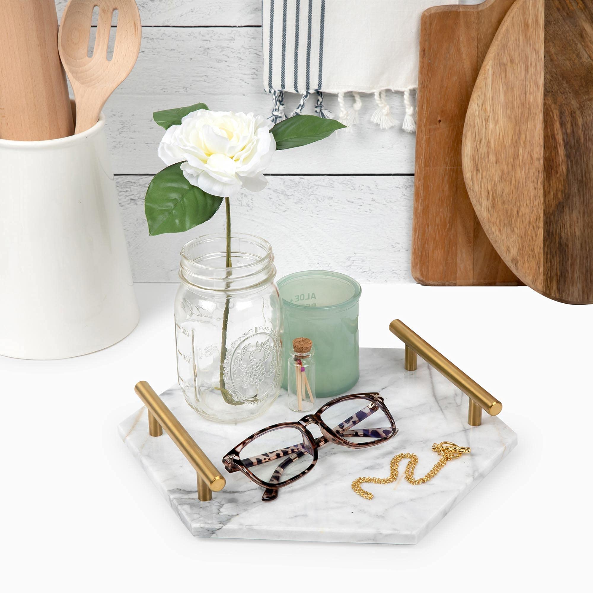 White Marble Tray With Gold Handles - Solid Marble Perfume Tray For Vanity - Chic Modern Hexagon Tray, Room Decor Tray, Elegant