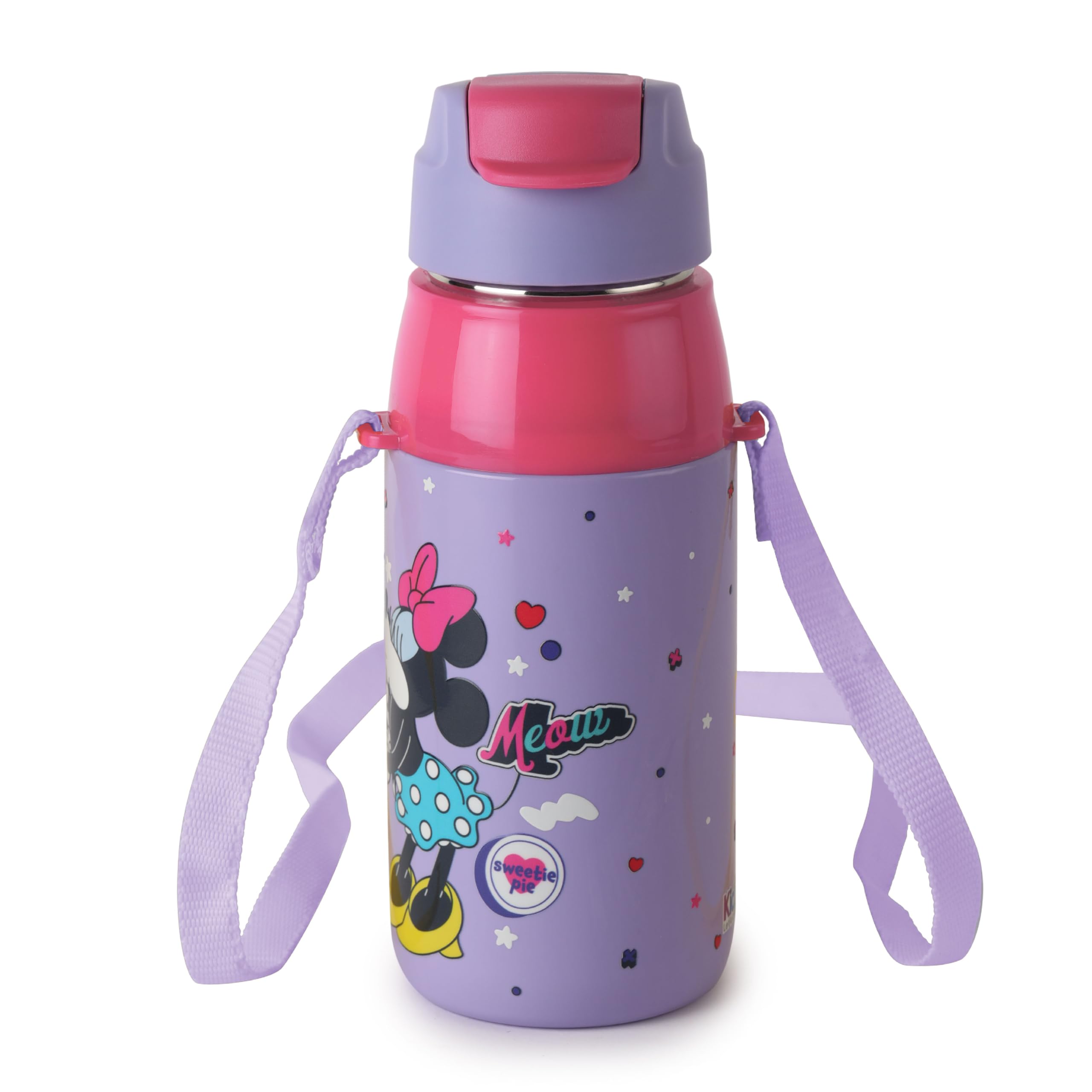 Cello Kidzbee Era Cuddle Buddies Inner Steel Insulated Kids Water Bottle, 400 Ml, Lavender | Leakproof Easy To Open Flip Top Cap