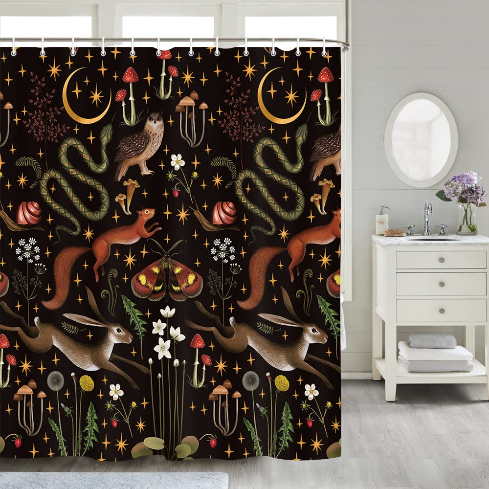 Fairy Rustic Forest Shower Curtain For Bahtroom, Country Woodland Wild Animals Butterfly Mushroom Set Hunting Shower Curtain, Fa