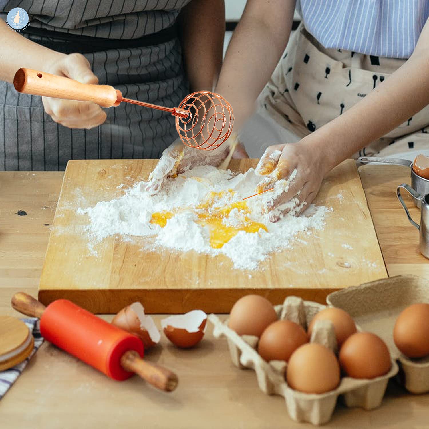 Angel'S Peel Stainless Steel Balloon Coil Whisk, Wood Handle Egg Beater, Kitchen Whisks For Non-Stick Cookware - Perfect For Ble