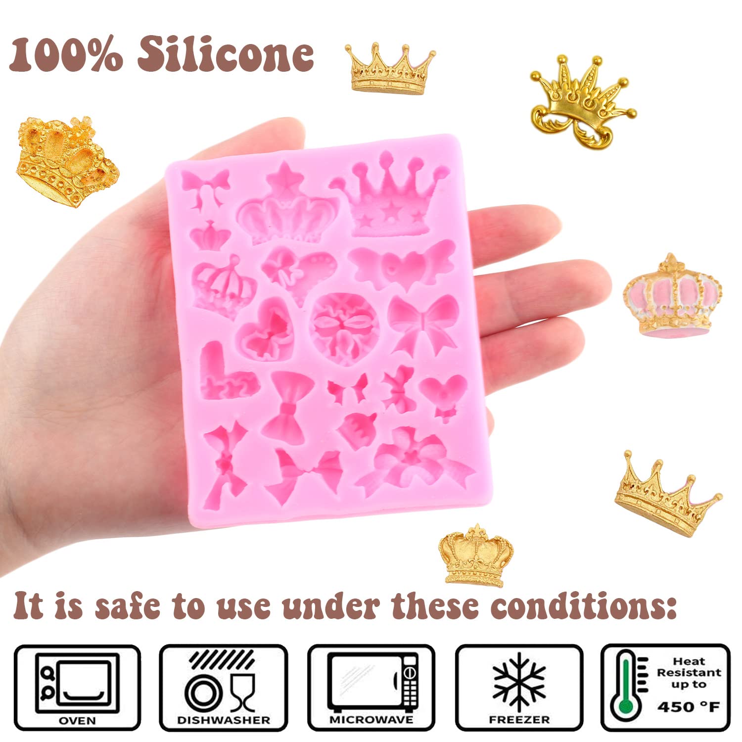 Rfghac Silicone Crown Fondant Candy Molds Bows Crown Heart Mold For Chocolate Cake Decoration Cupcake Topper Chocolate Gum Paste
