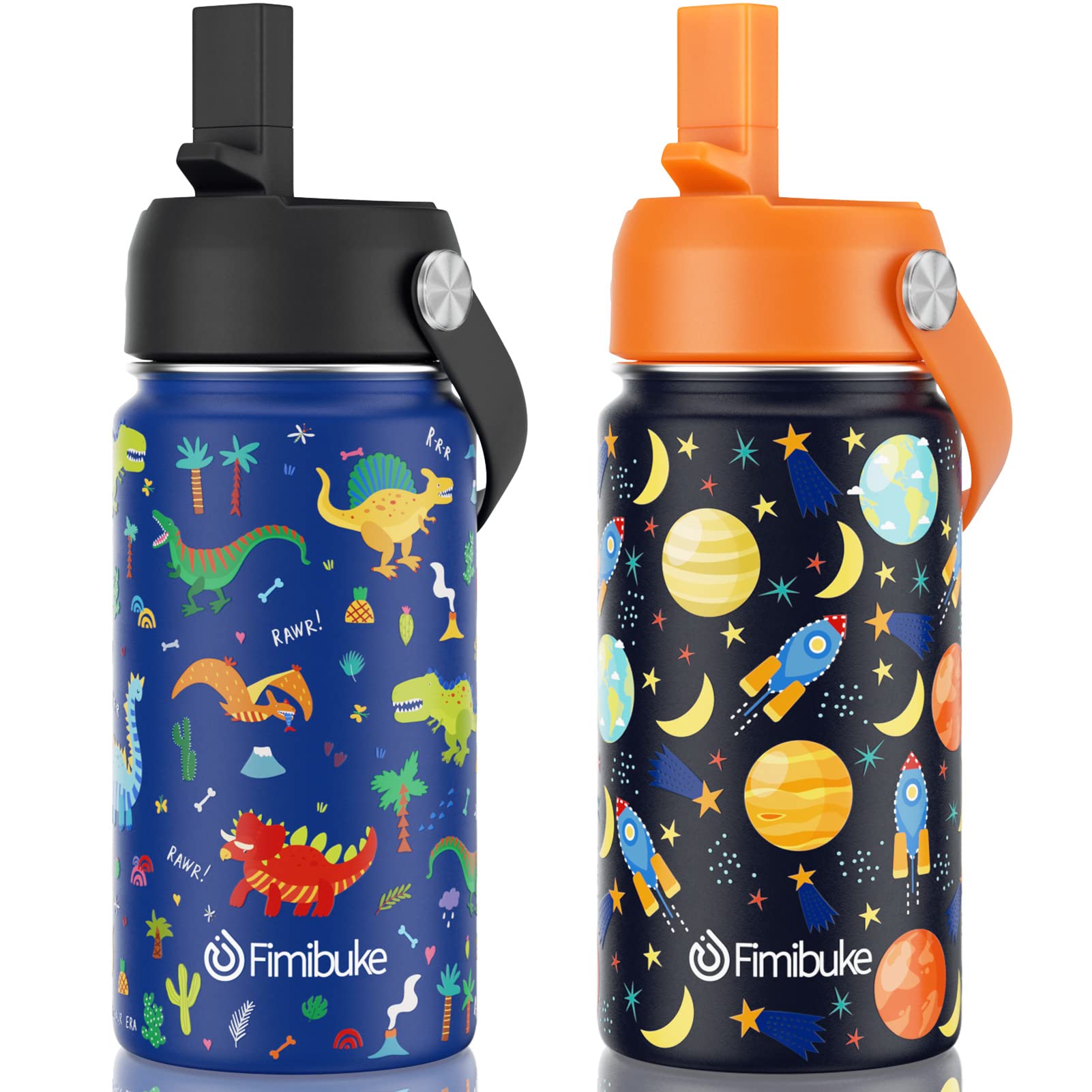 Fimibuke Kids Insulated Water Bottle, 14Oz Bpa Free Double Wall Vacuum Tumbler 18/8 Stainless Steel Leak Proof Kids Cups With St