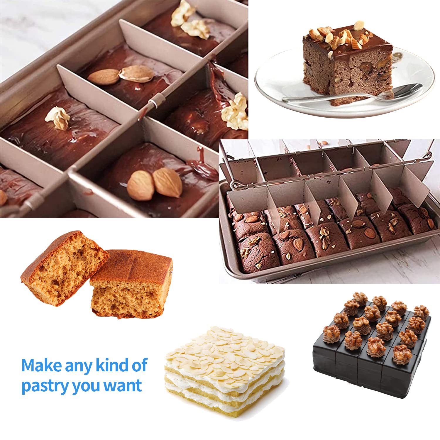 Non Stick Brownie Baking Pan With Dividers, 18 Pre-Slice Non-Stick Carbon Steel Rectangle Baking Pan Set For Oven Baking Bread,
