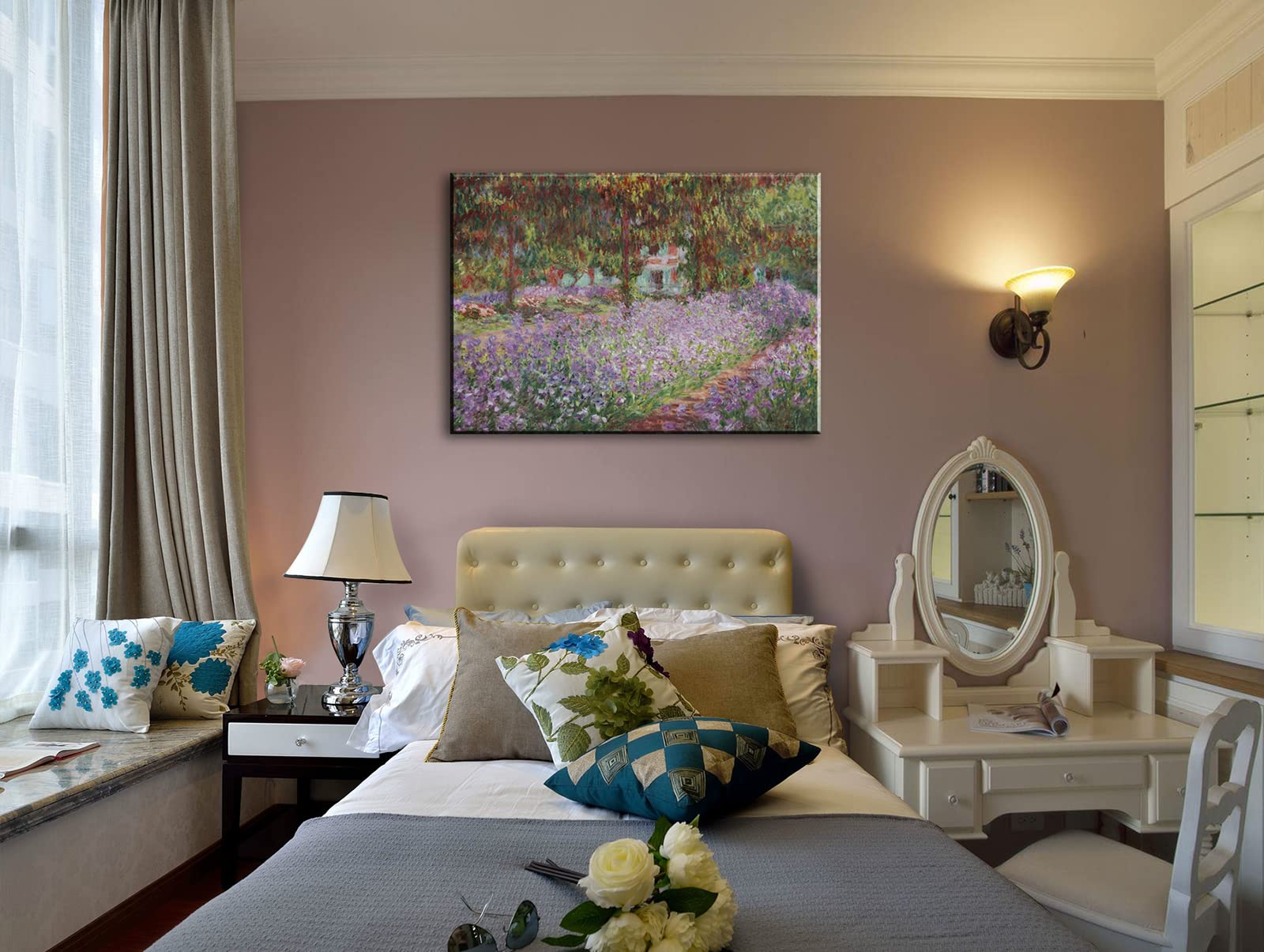 dgbtcart Large Canvas Art - Irises in Monet's Garden Print - 24" x 36" Framed Pine Wood Wall Decor