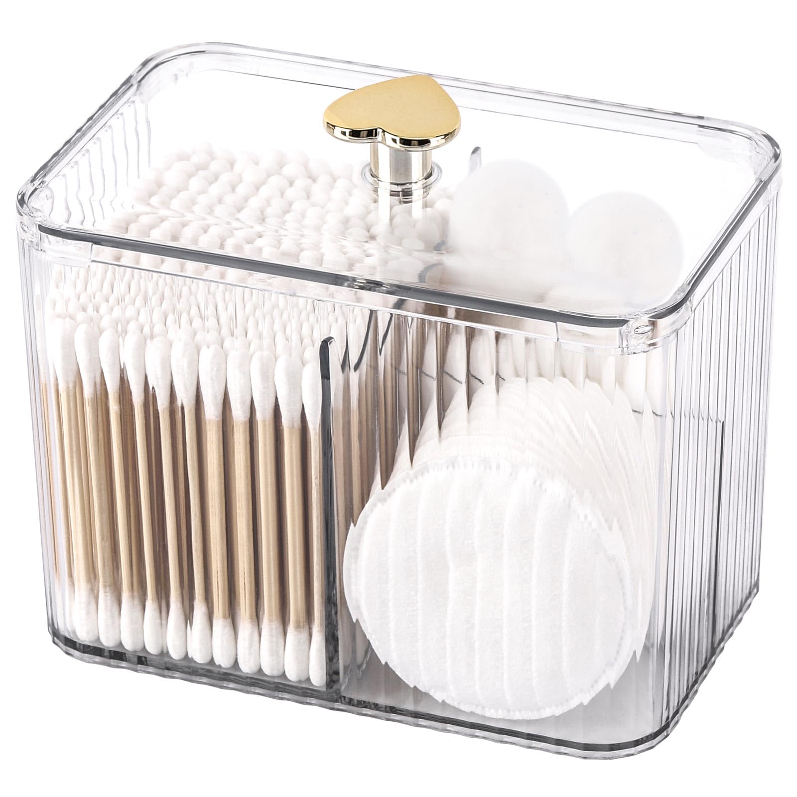 Tbestmax Qtip Holder Dispenser 3-Section Clear Bathroom Organizer Jar 3 Grids Cotton Swab/Pad/Ball Holder Container Cosmetics St