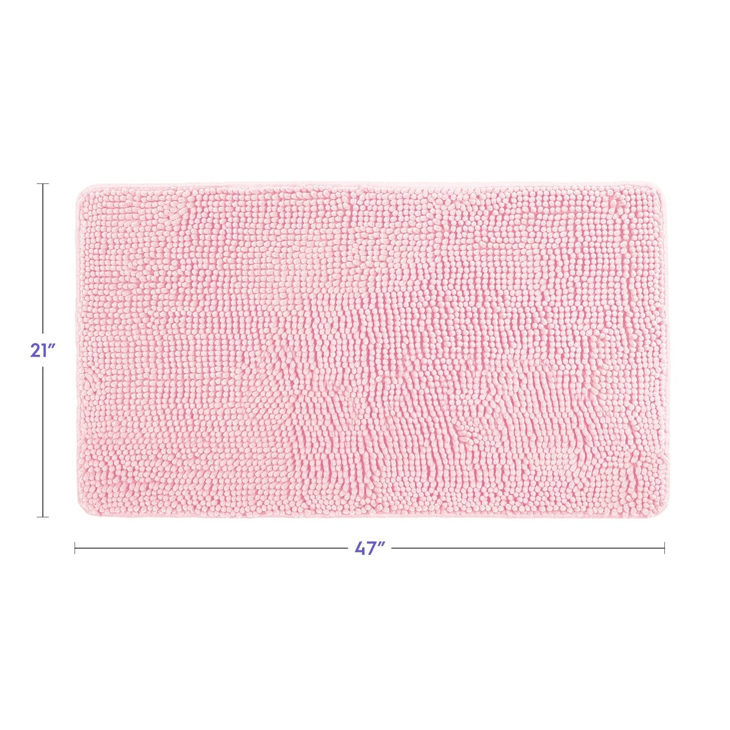 Tafts Bathroom Rug, Chenille, Low Pile, Non Slip, Light Pink, 21 X 47 Inches
