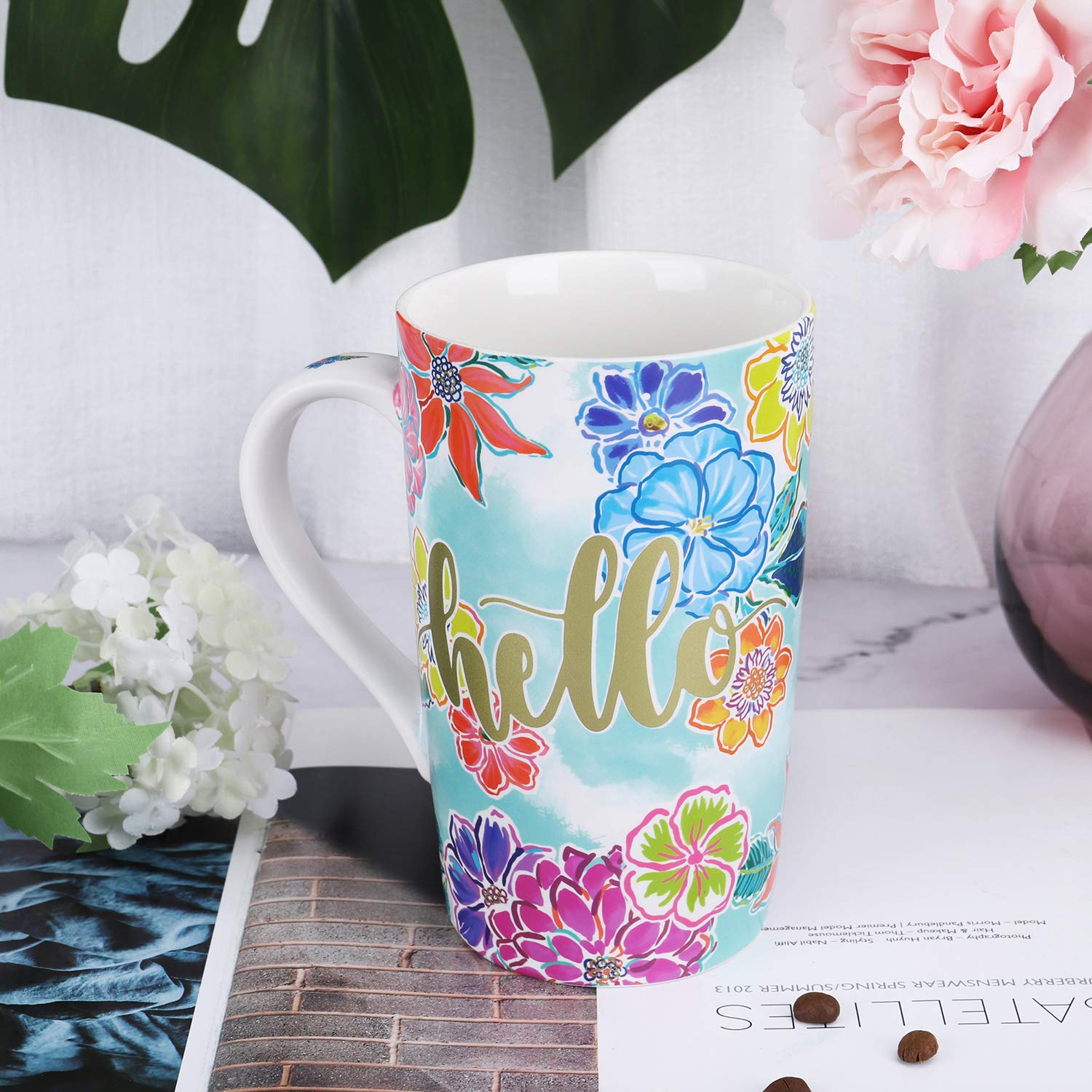 NymphFable Ceramic Coffee Mug 18oz Personalized Giraffe Flowers Coffee Cups with Handle Baking Pattern Tea Cup Large