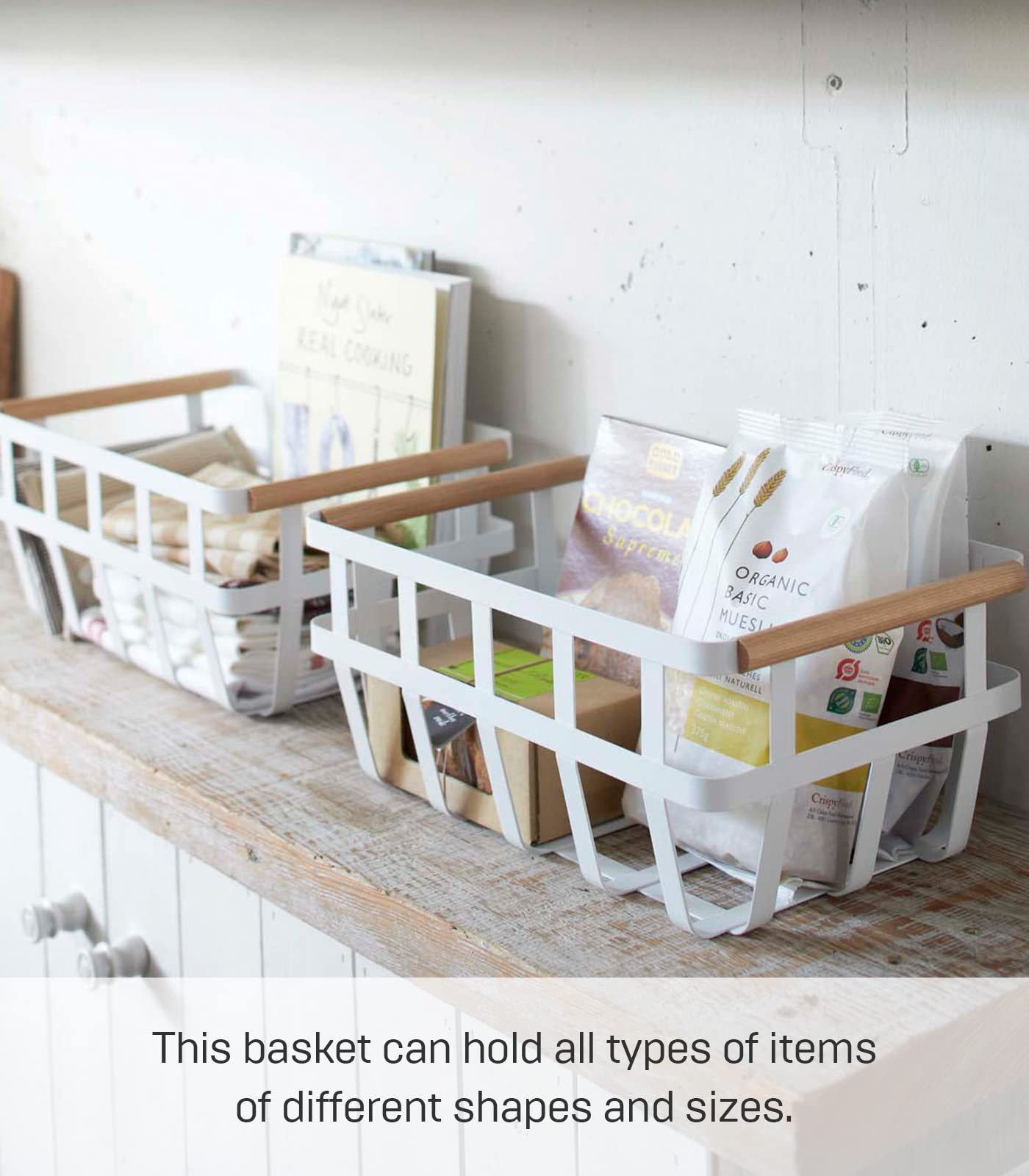 Yamazaki Home 2507 Storage Basket-Dual Handle Organizer, One Size, White