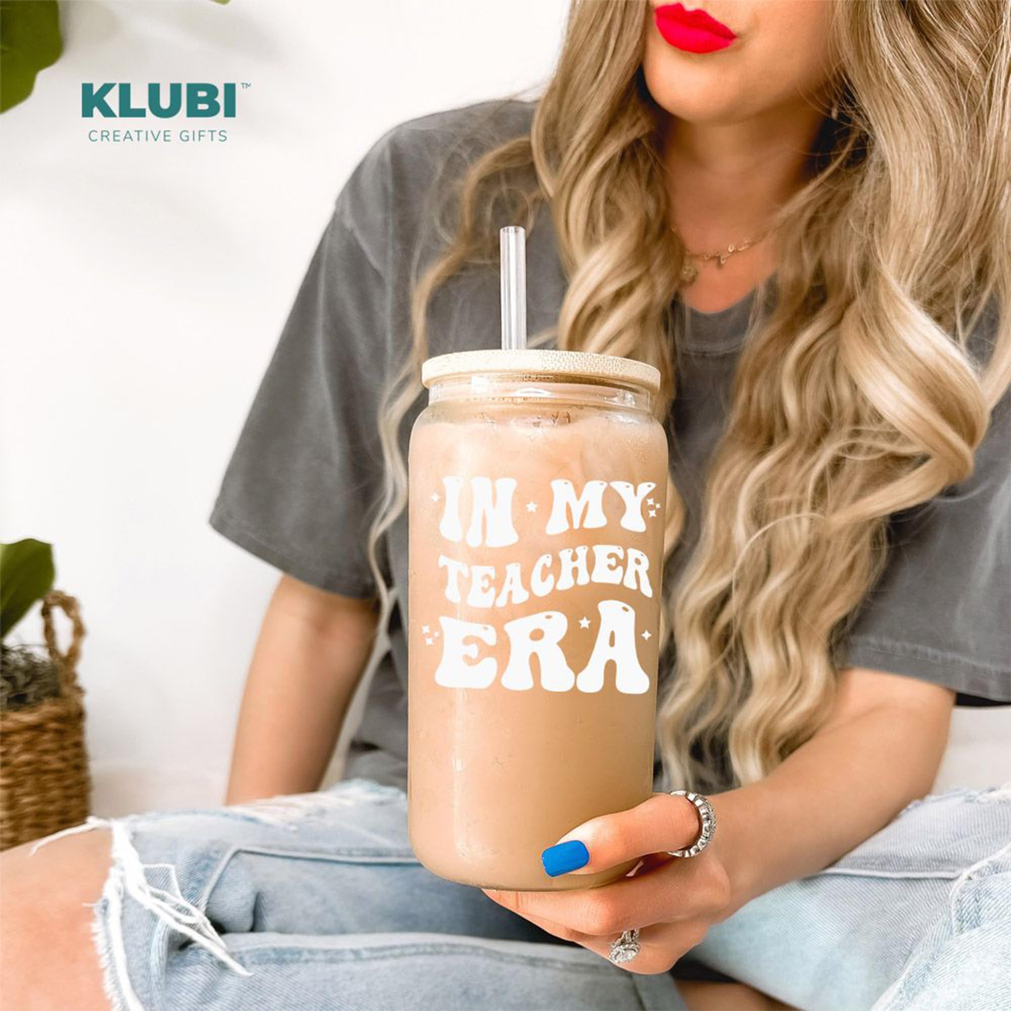 Klubi Teacher Gifts For Women In My Teacher Era Cup 16 Ounce Teacher Glass Cups With Lids And Straws, Personalized Teacher Gifts